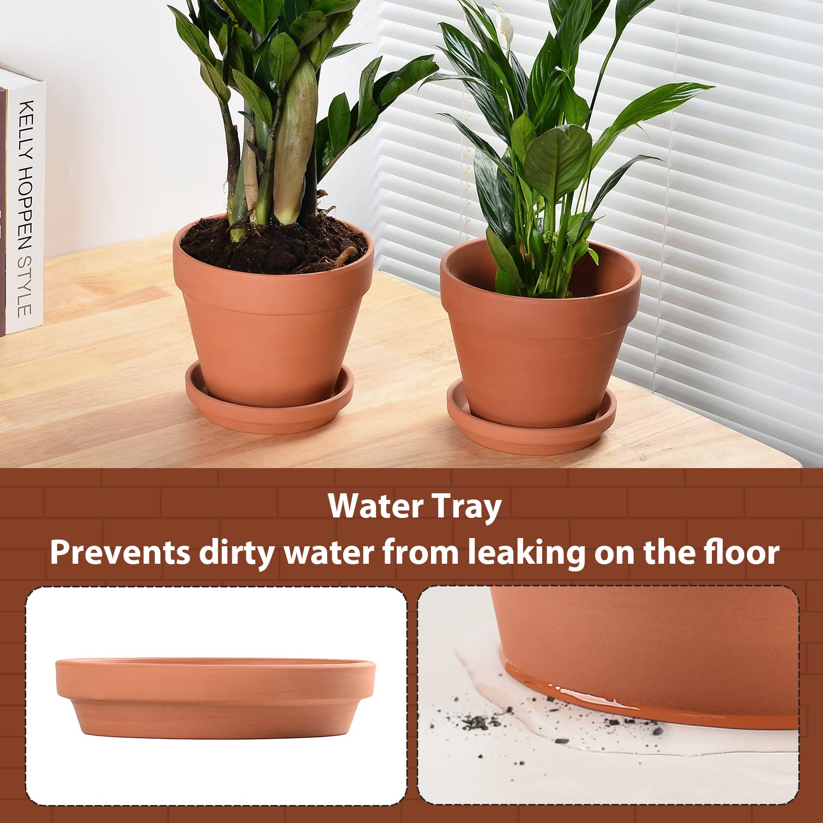 INGOFIN 2-Pack Terracotta Clay Planters with Saucers - 8 Inch Ceramic Flower Pots with Drainage Hole for Indoor Outdoor Plants, Succulents, Herbs, Cacti | Perfect for Home Garden, Balcony Decor, Office Desk & Gift Giving