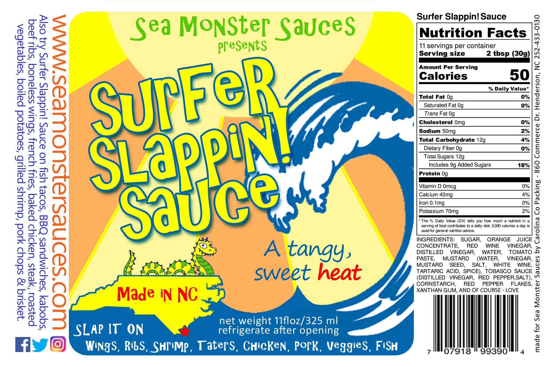 Surfer Slappin' Sauce - Pack of 12 (11oz Bottles) - Hot Sauce for Tacos, Wings & BBQ - Perfect for Gifts & Parties