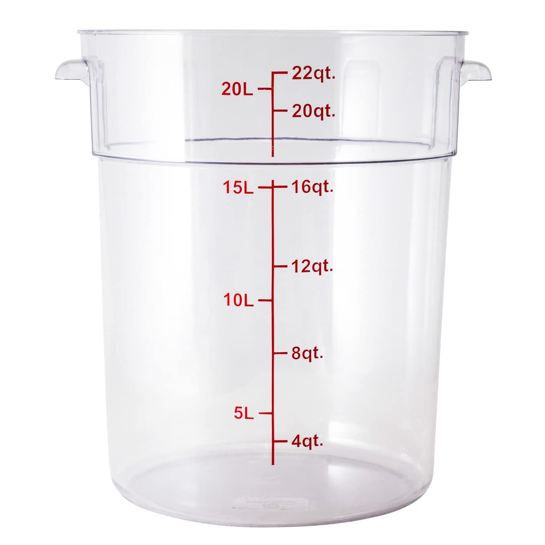 Restaurantware Met Lux 22 Quart (20.8L) Clear Plastic Food Storage Containers - 10-Pack Round Commercial Food Prep Buckets with Volume Markers | Space-Saving Kitchen Organization for Restaurants, Catering & Bulk Food Storage (Lids Sold Separately)