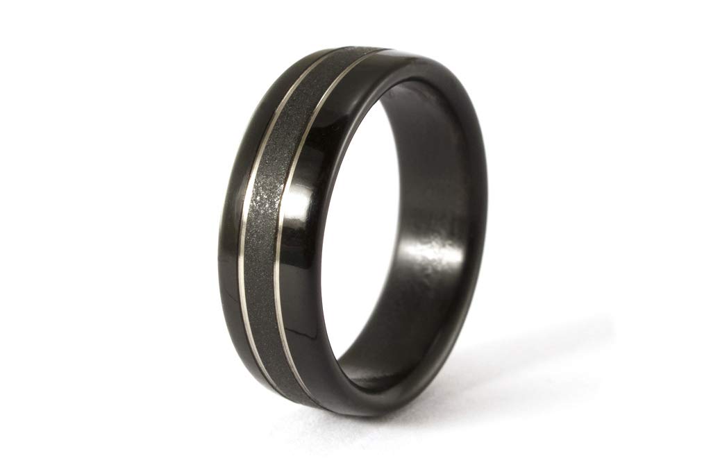 Black Zirconium Wedding Band for Men - Sandblasted & Polished Black Zirconium Ring - Durable & Hypoallergenic - Perfect for Engagement, Anniversary & Everyday Wear (01201_8N)