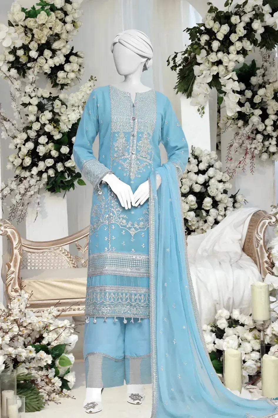 Elegant Blue Chiffon Stitched Suit for Women - Panjnad by J.Junaid Jamshed | Perfect for Weddings, Parties & Formal Occasions