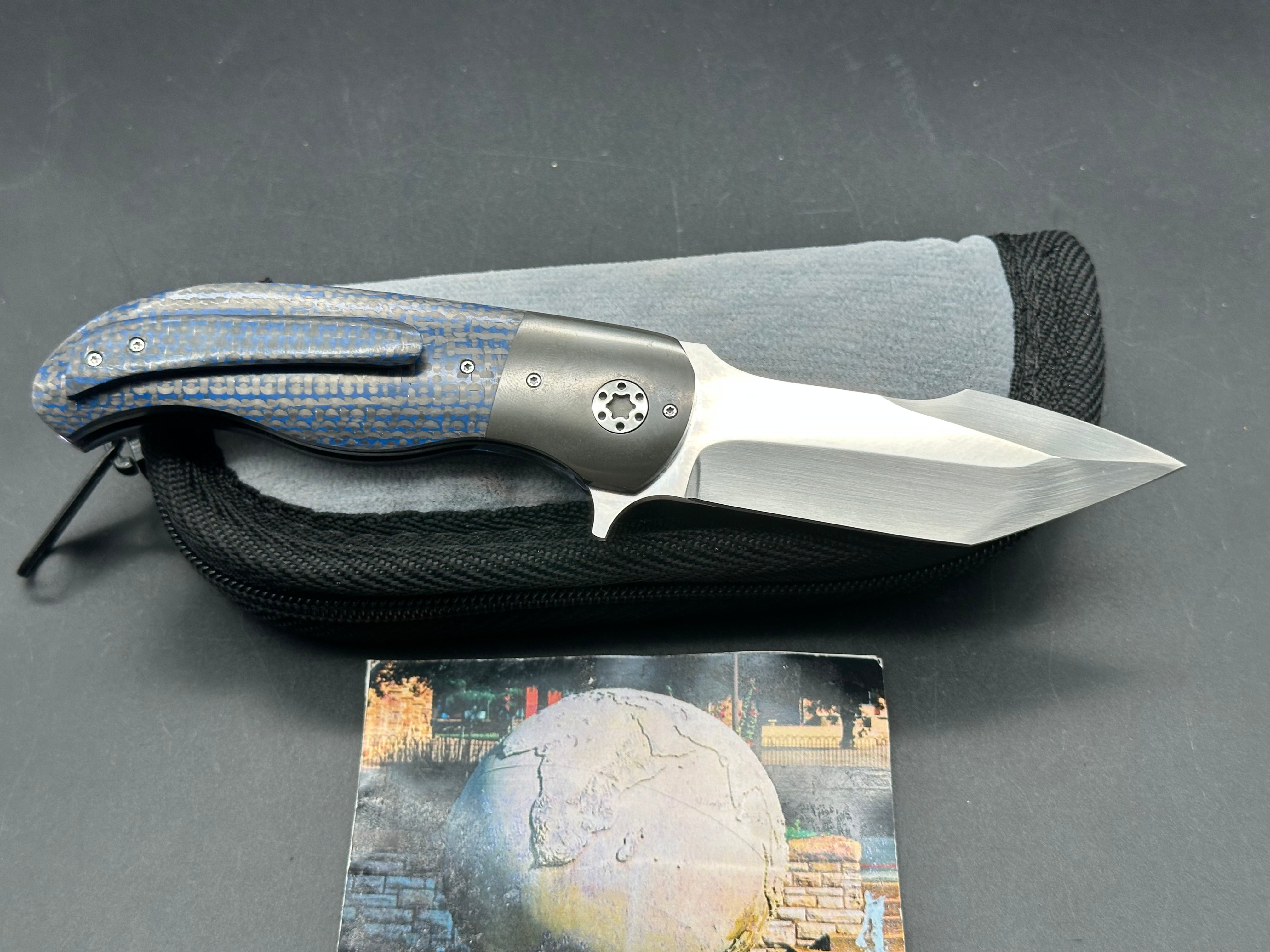 Custom George Muller LL AA Folding Knife - M690 Satin Blade, Blue Lightning Strike Carbon Fiber Scales - EDC, Outdoor, Camping, Survival Gear