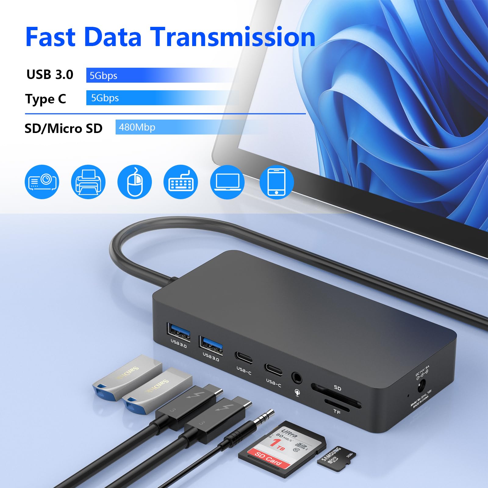Microsoft Surface Dock Triple Monitor Docking Station - 12-in-1 USB-C Hub with Dual HDMI & VGA Ports, Power Adapter - Compatible with Surface Pro 11/10/9/8/X/7/6/5/4/3, Surface Laptop 7/6/5/4/3/2/1, Surface Book & Laptop Go 3/2 - Perfect for Home Office, Gaming & Multi-Screen Productivity