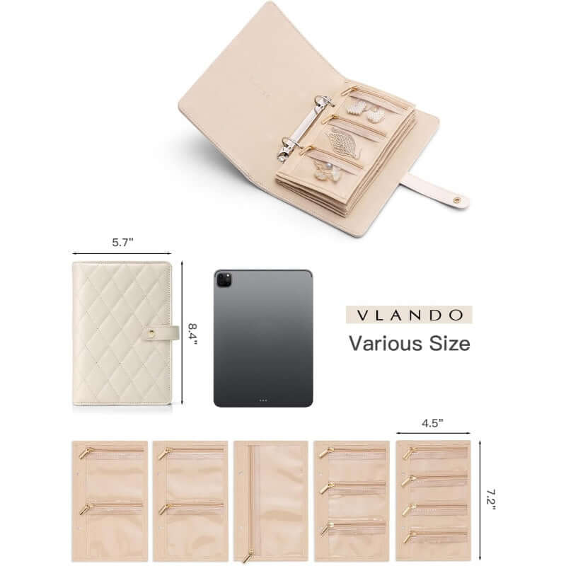 Premium Jewelry Organizer Case - Zippered Binder Book with Storage Pouch | APJ313 | Perfect for Travel, Home & Gift Giving