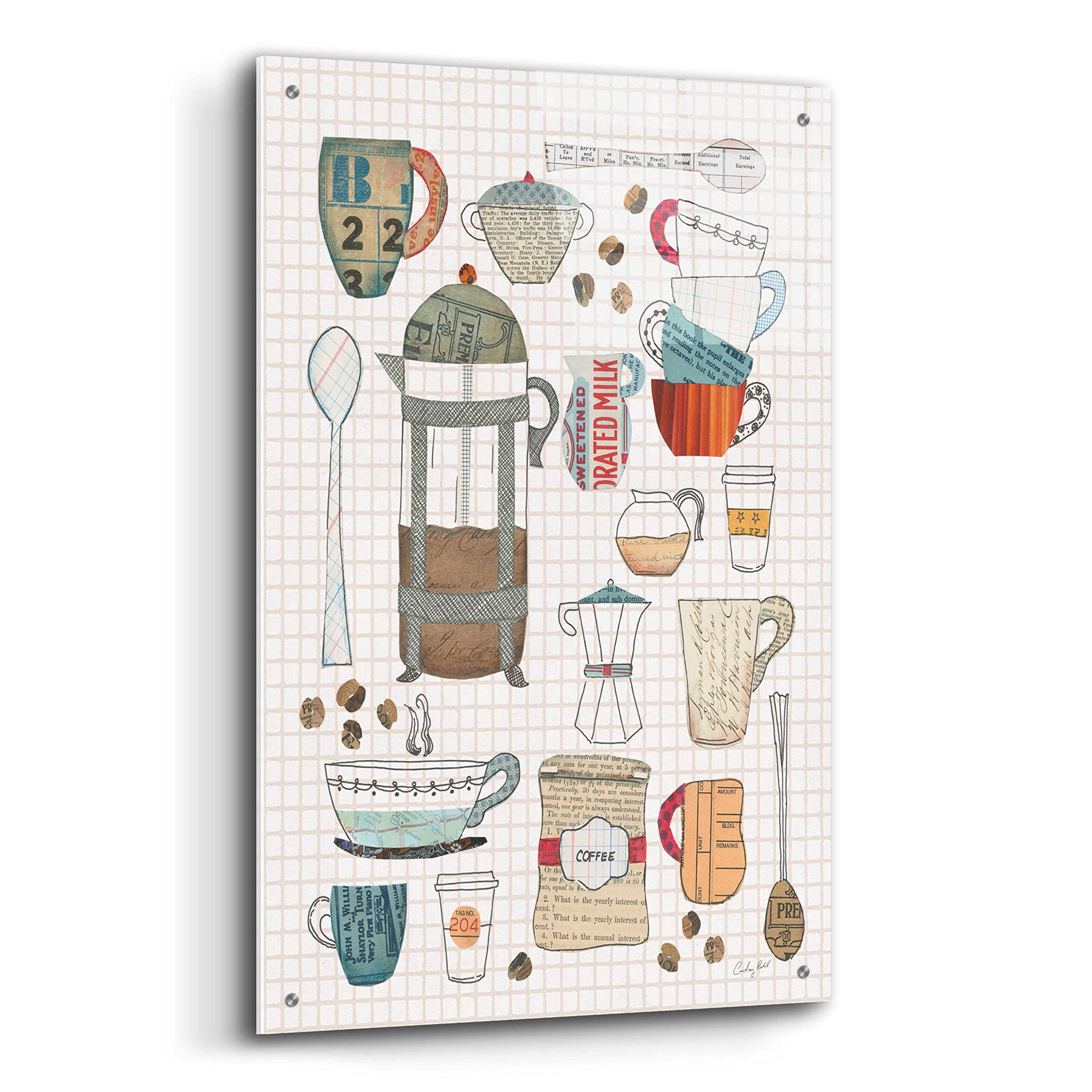 Epic Art 'Coffee Chart II v2 Gingham' by Courtney Prahl - 24x36 Inch Acrylic Glass Wall Art Painting - Modern Home & Office Decor for Living Room, Bedroom, Kitchen