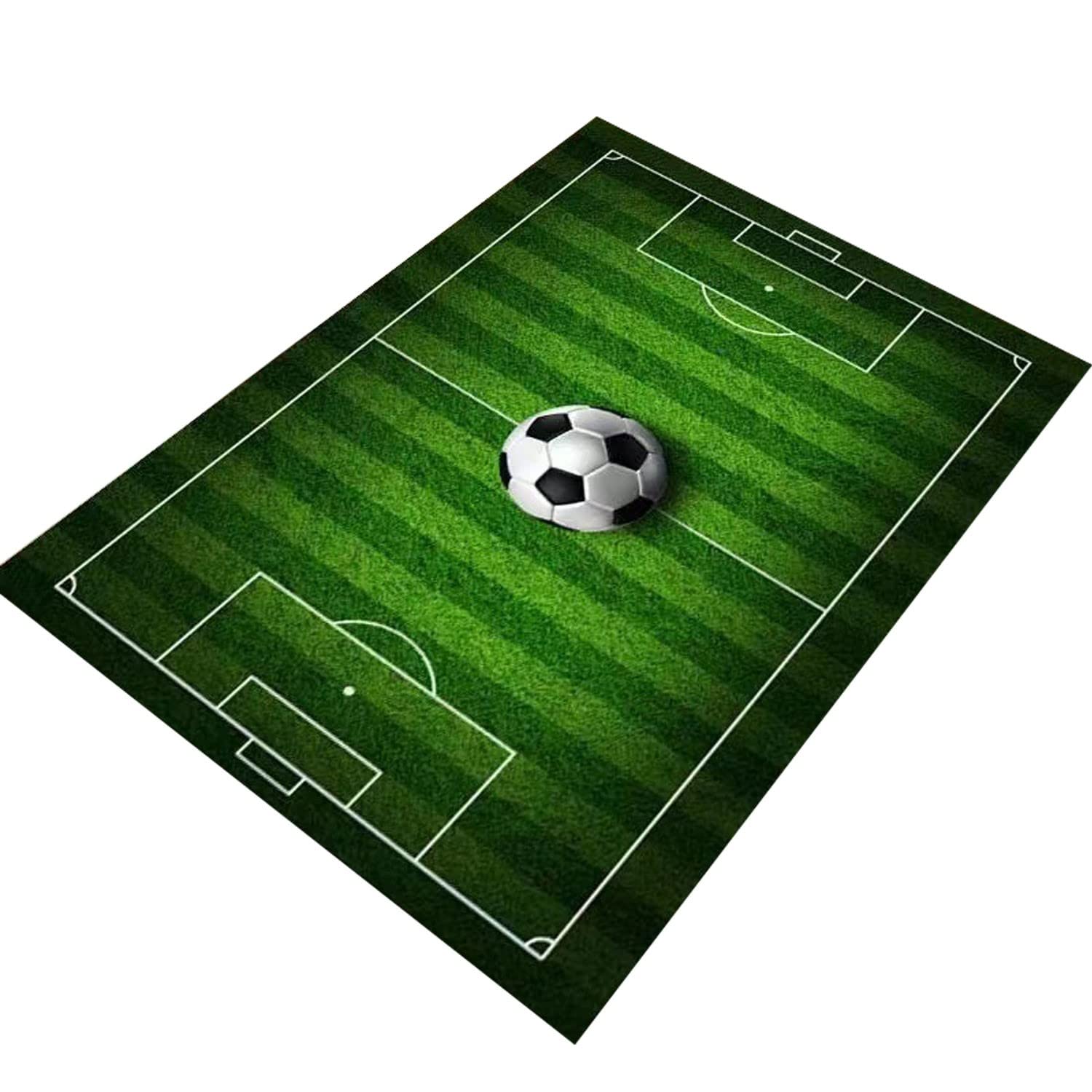 Kids Soccer Field Rug - Non-Slip Football Playmat for Boys & Girls Bedroom, Sports Room or Living Room - 4x6 ft Green Area Carpet - Perfect for Playrooms, Game Rooms and Kids' Sports Themed Decor