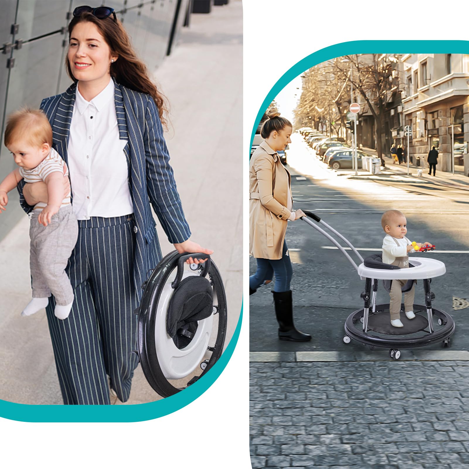 3-in-1 Foldable Baby Walker with Mute Wheels & Anti-Rollover Design - Adjustable 9-Gear Height for 6-18 Months Boys & Girls - Push Handle & Footrest Included - Perfect for Learning to Walk & Indoor Playtime