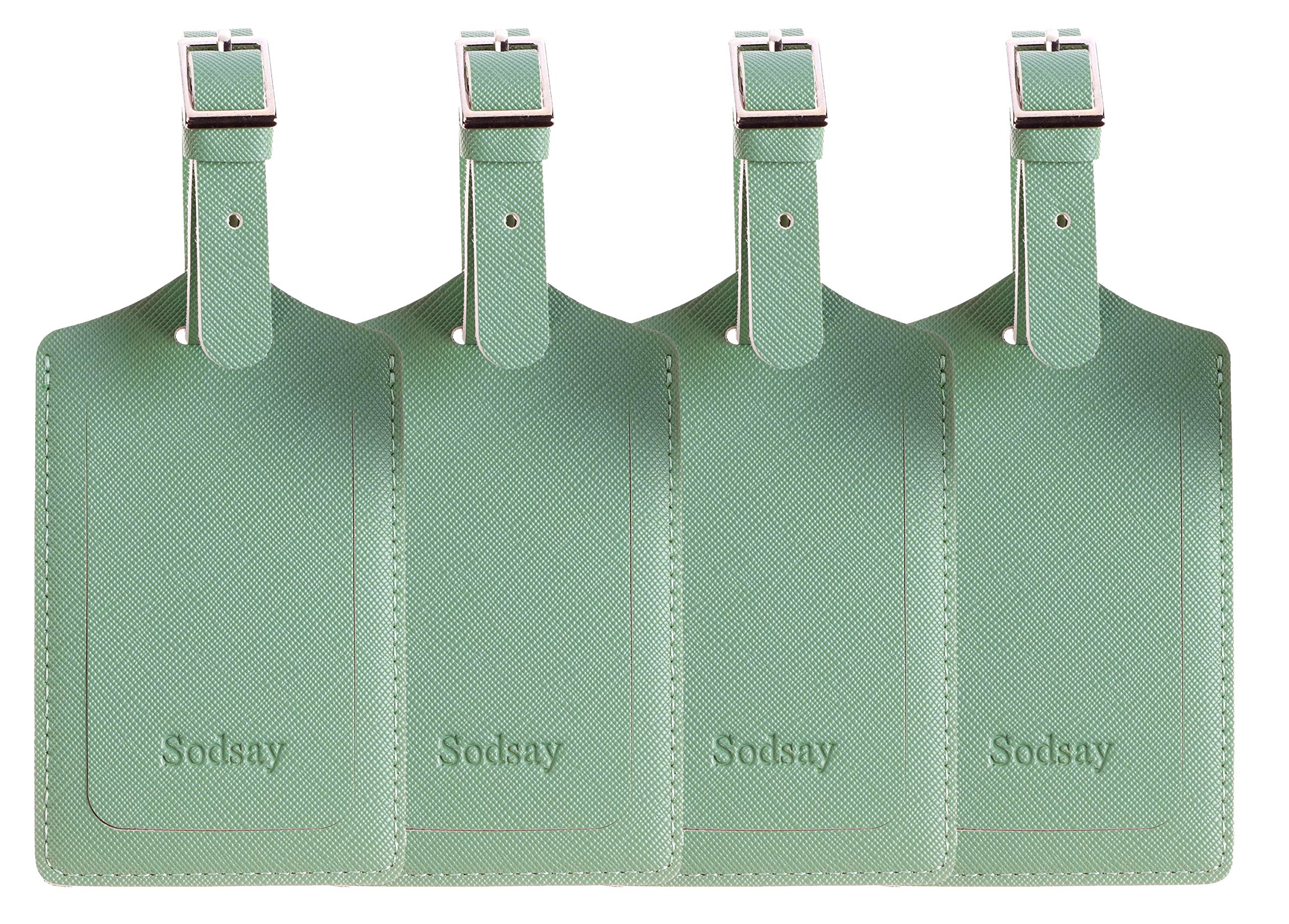 Premium Leather Luggage Tags for Travel - 4-Piece Set (Light Green) - Durable Personalized Baggage Tags for Suitcases, Backpacks & Carry-Ons - Perfect for Business Trips, Vacations & Gifts