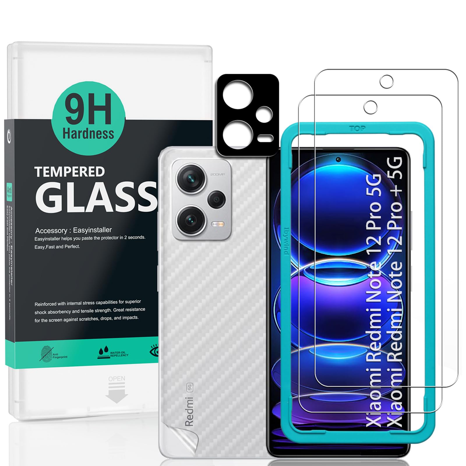 Ibywind 2 Pack Tempered Glass Screen Protector + 1 Pack Camera Lens Protector + 1 Pack Back Film for Redmi Note 12 Pro 5G/Note 12 Pro+/Note 12 Pro Plus 5G (6.67 Inch) - 9H Hardness, Bubble-Free, Easy Installation - Perfect for Daily Protection Against Scratches and Drops