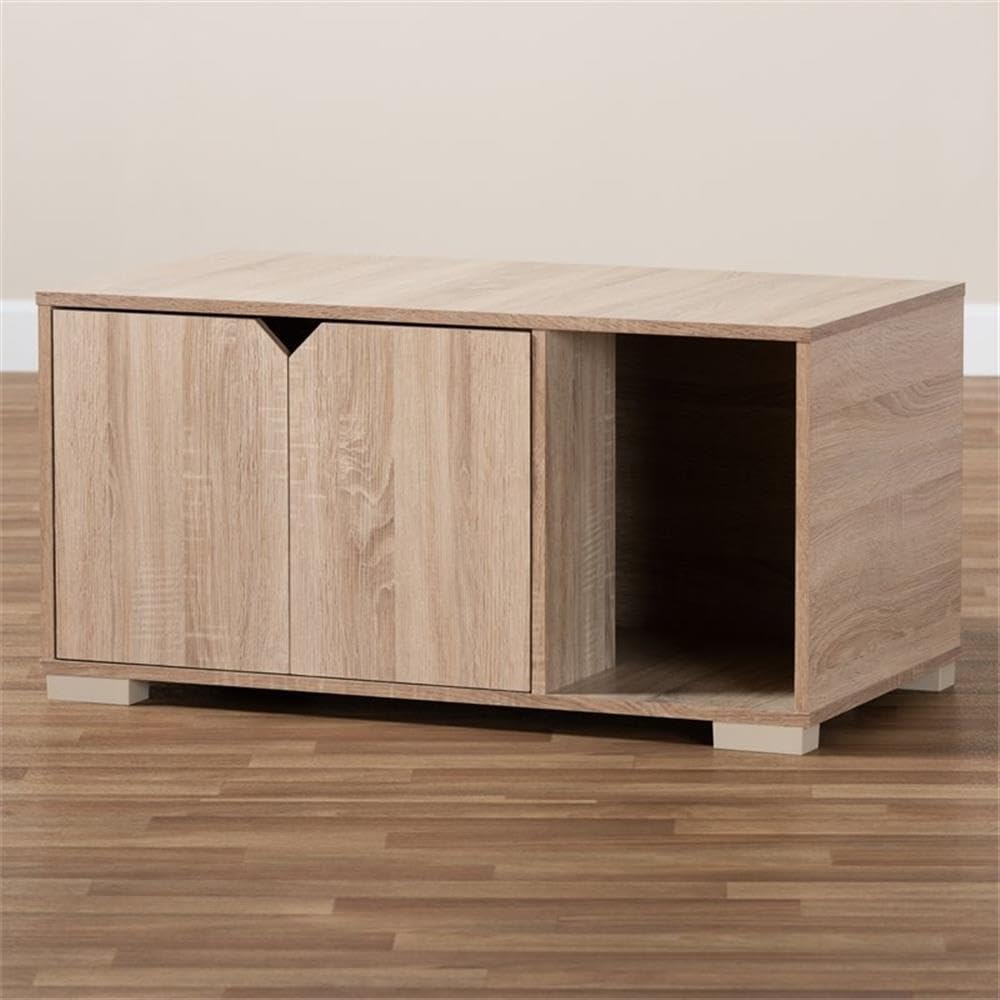 Baxton Studio Jasper Cat Litter Box Cover - Modern Oak Wood Furniture for Odor Control & Discreet Pet Litter Storage - Perfect for Small Spaces & Home Decor (157-9543-HiT)