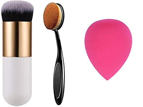 CETC® Professional Oval Foundation Brush Set - 3 Piece Makeup Brush Kit with Beauty Blender for Flawless Liquid & Powder Application | Perfect for Daily Makeup, Bridal & Professional Use