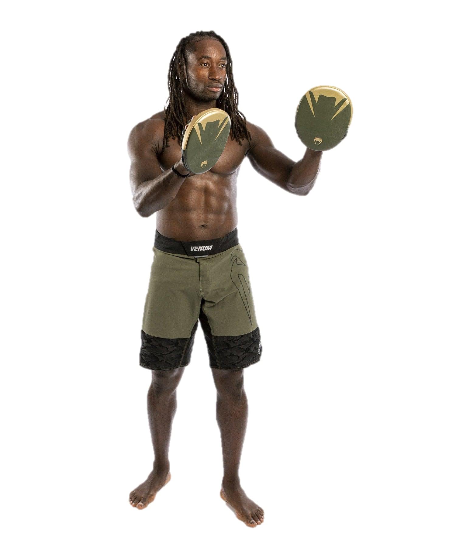 Venum Pro Boxing Flat Punch Mitts (Pair) - Khaki/Gold | Premium MMA & Kickboxing Training Gear for Coaches & Fighters | Perfect for Sparring, Pad Work & Fitness Training