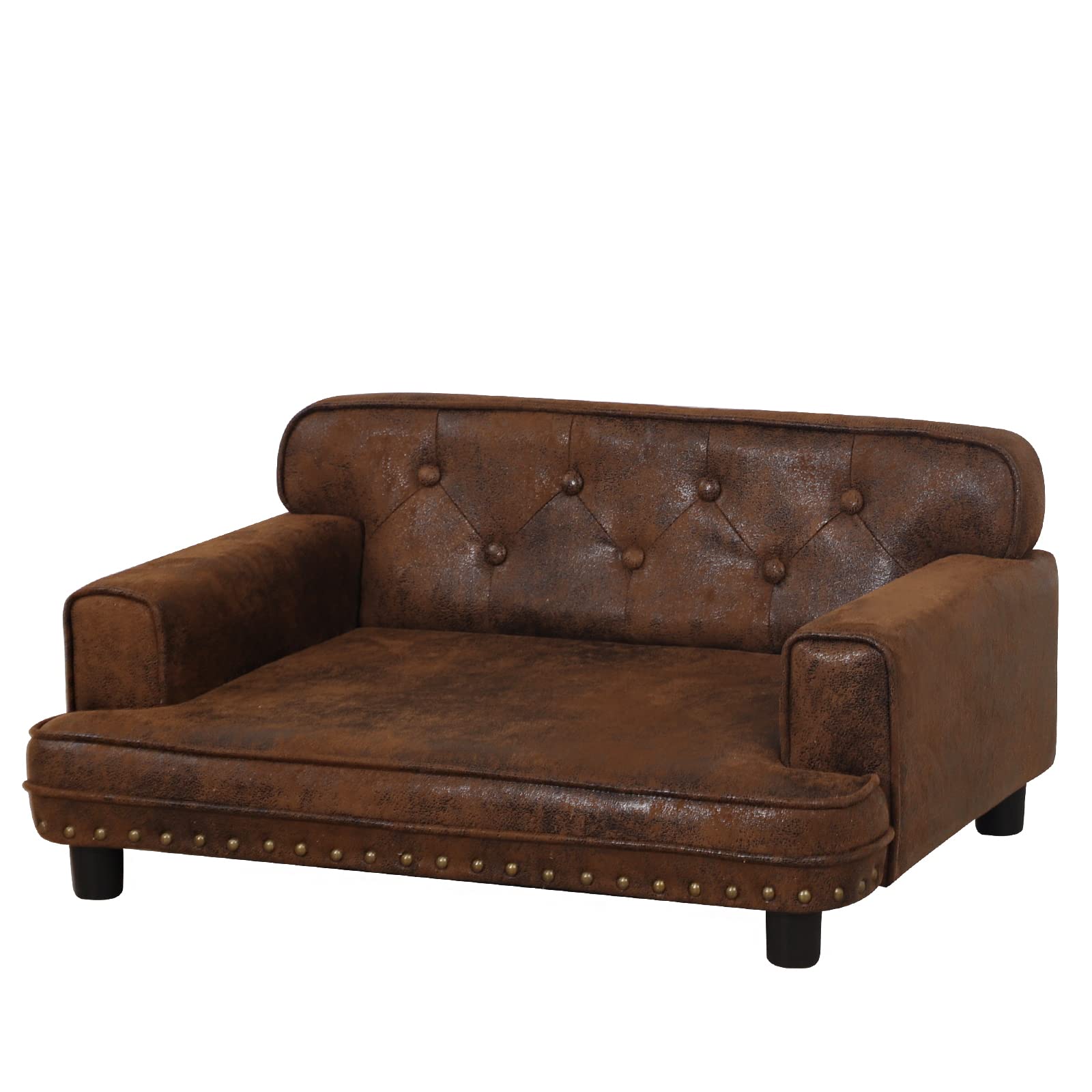 Premium Orthopedic Dog Bed & Cat Sofa - Wooden Frame Suede Pet Couch for Small Breeds, Washable Removable Cover (Coffee Brown) - Perfect for Living Room, Bedroom & Pet Nursery Comfort