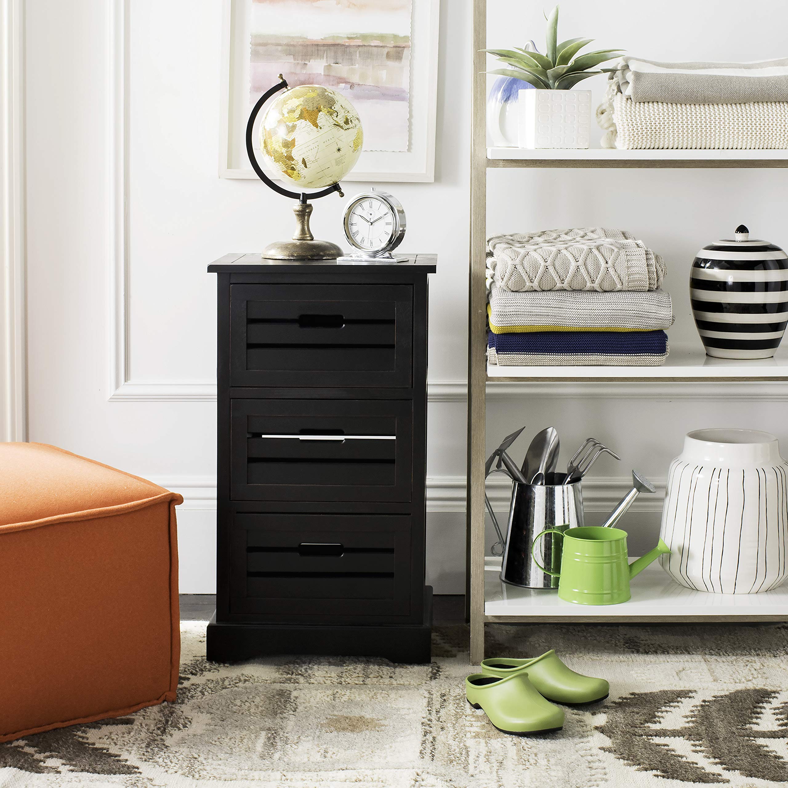 Safavieh American Homes Collection Samara Black 3-Drawer Cabinet - Stylish Storage Solution for Bedroom, Living Room & Office Organization