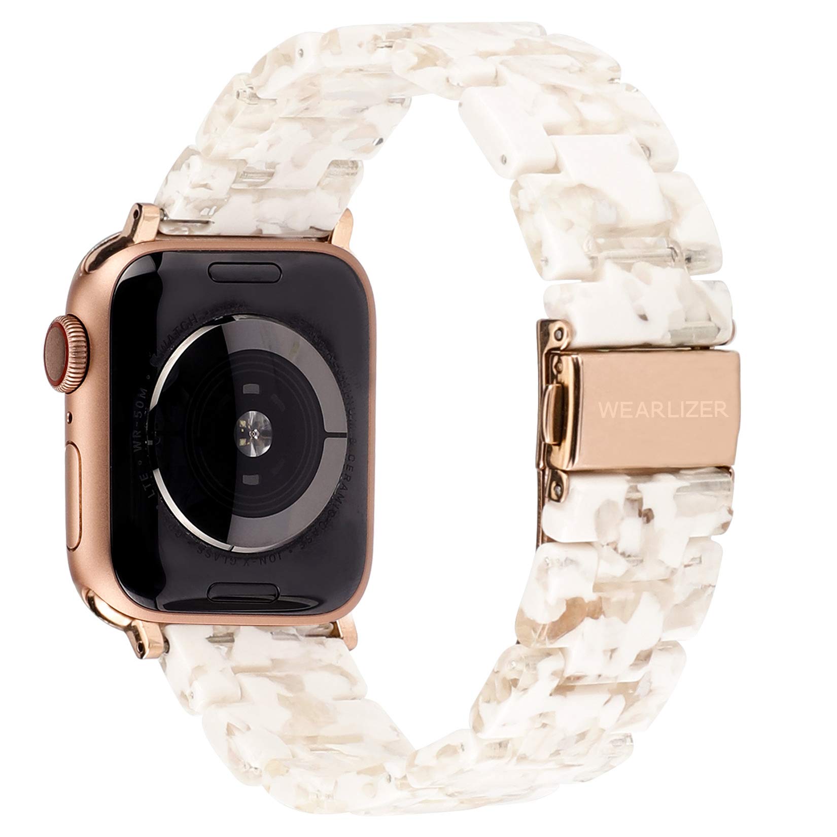 Lightweight Resin Apple Watch Band Compatible with Series 10/9/8/7/6/5/4/3/2/1/SE - 38/40/41/42mm Women's Wrist Strap Bracelet (White) | Perfect for Workouts, Office & Everyday Wear