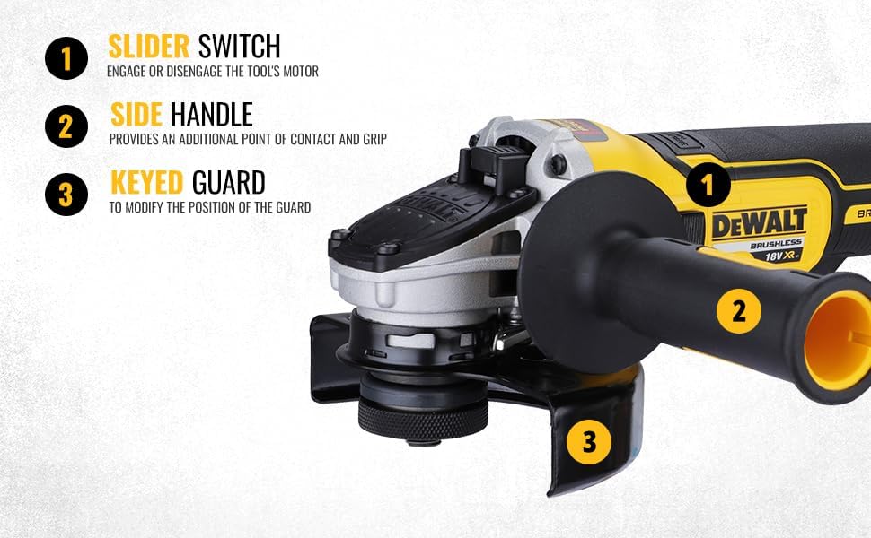 DEWALT DCG405N-XJ 18V Cordless Brushless Angle Grinder (Body Only) - 125mm Cutting & Grinding Disc - Perfect for Metalworking, Woodworking & DIY Projects