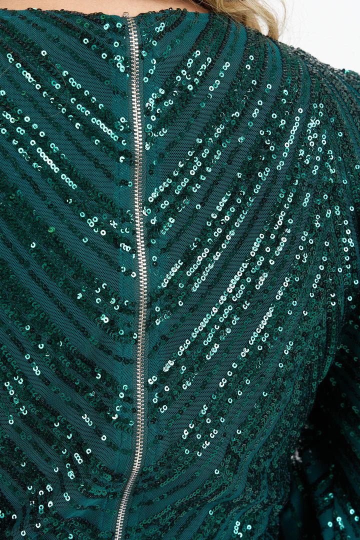 Kia Green Sequin Party Dress with Elegant Pattern - Perfect for Evening Events, Prom, and Special Occasions