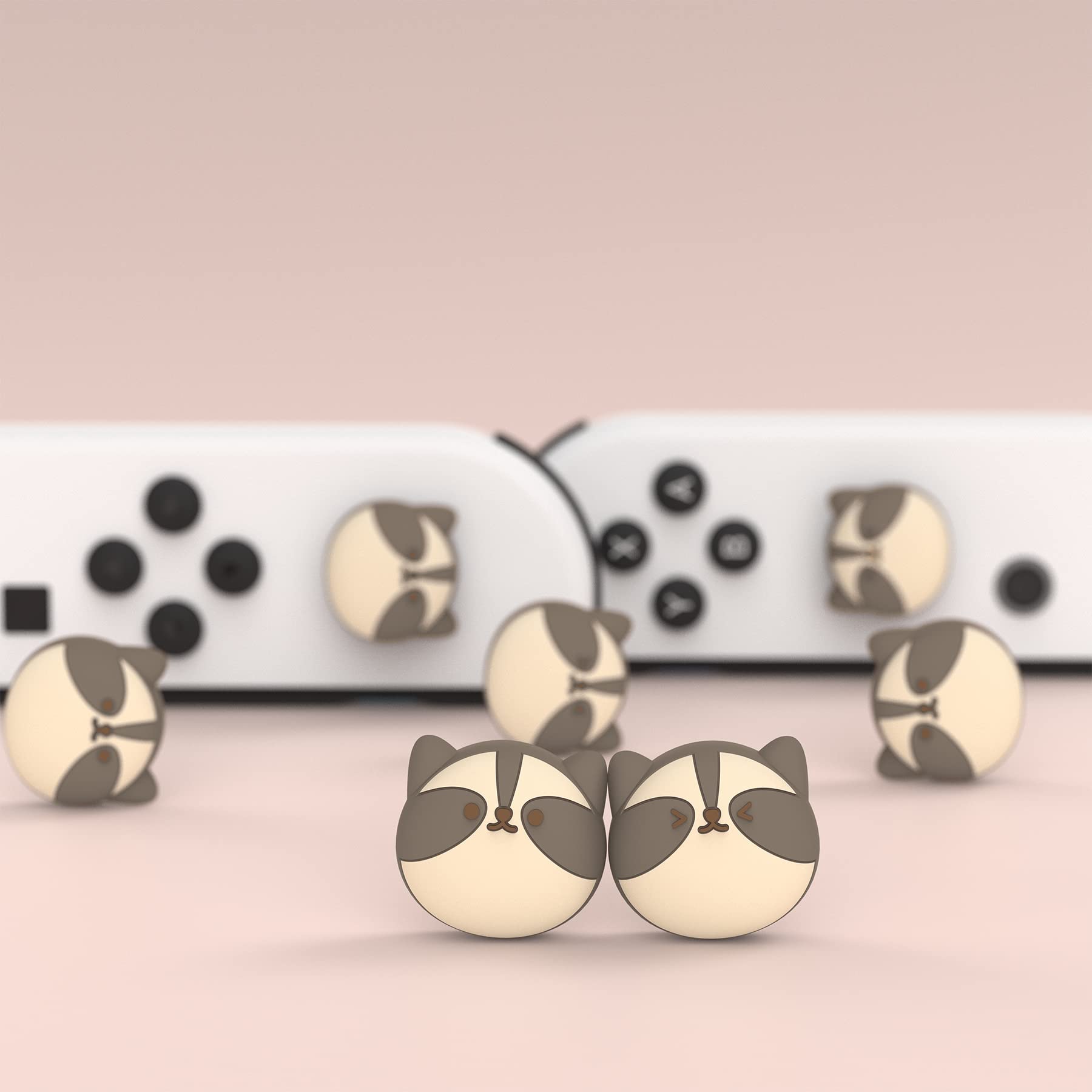 PlayVital Nintendo Switch Joystick Caps - Compatible with Switch, Switch Lite & Switch OLED (Little Raccoon Design) - Soft Thumb Grip Covers for Enhanced Gaming Comfort - Perfect for Long Gaming Sessions, Travel & Handheld Play