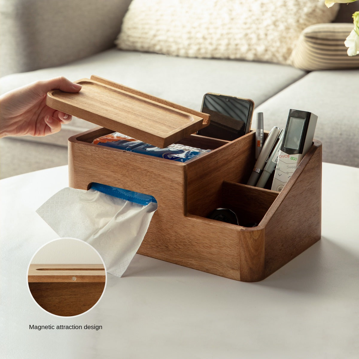 Premium Black Walnut & Acacia Solid Wood Multi-Functional Tissue Box Holder - Handcrafted Home Decor for Living Room, Bedroom & Office