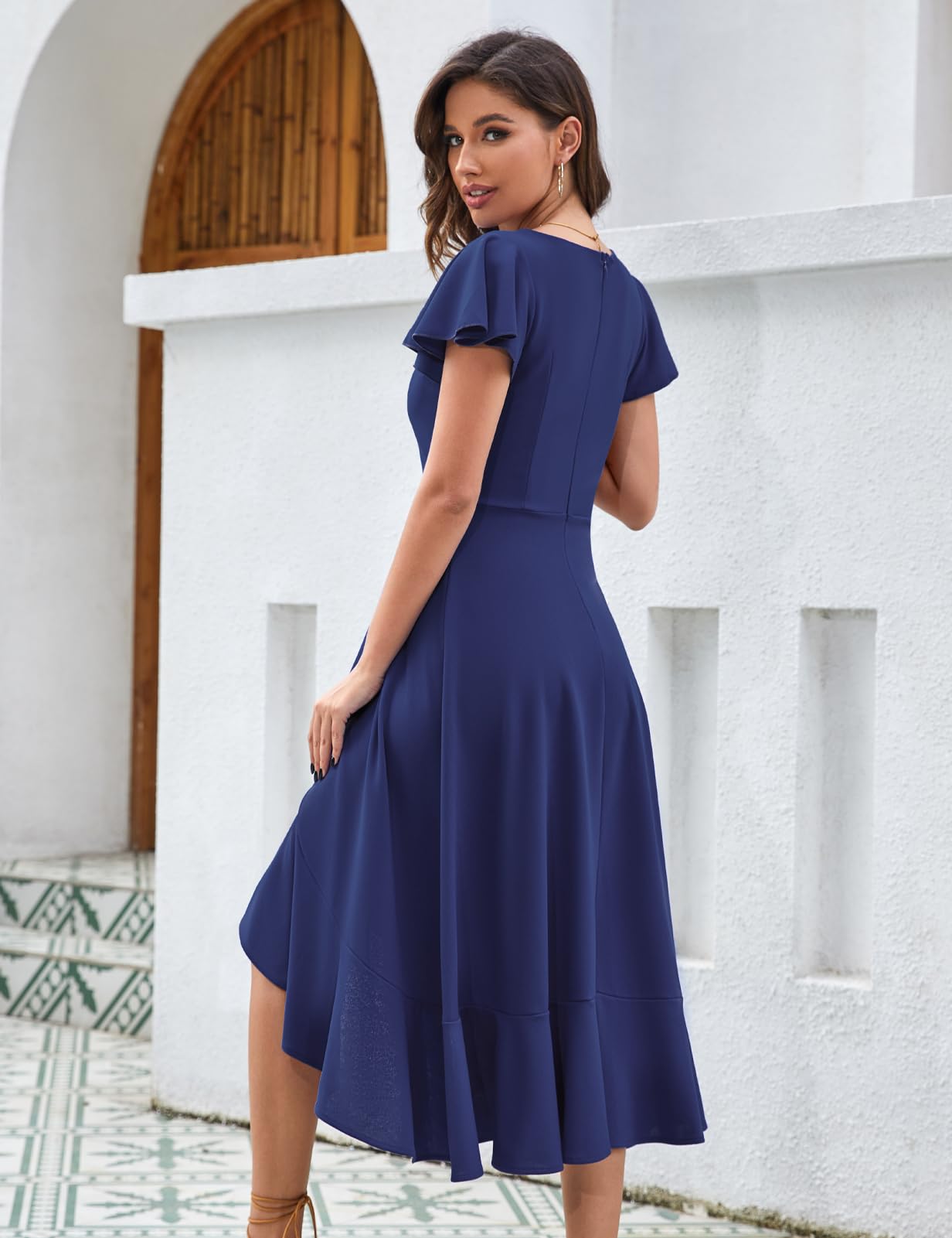 Elegant V-Neck Ruffle Sleeve Formal Dress for Women | Wedding Guest, Evening Party & Cocktail Graduation Dress 2025 | Perfect for Special Occasions & Night Events
