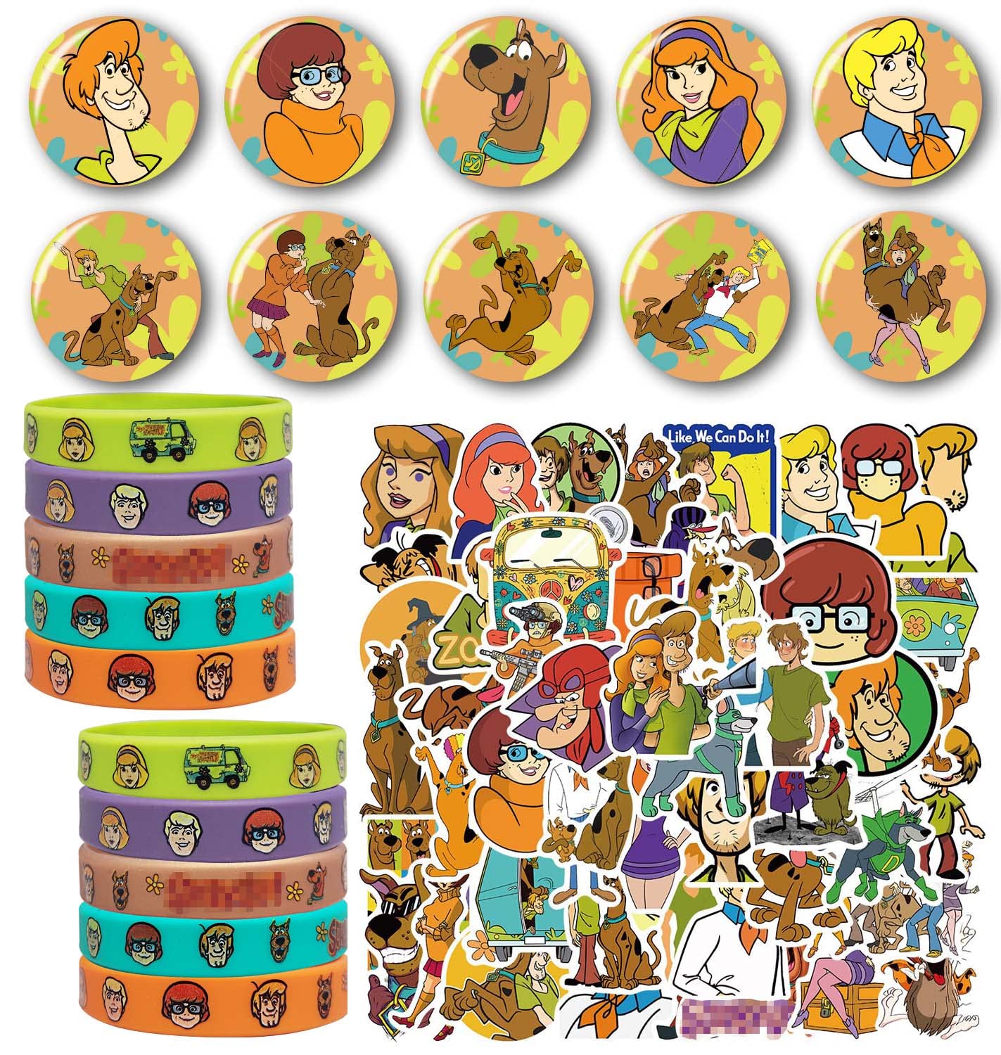 70pcs Kids Birthday Party Favors Set - 10 Button Pins, 10 Bracelets & 50 Stickers - Bulk Party Supplies for Boys Girls - Perfect for Birthdays, Classroom Rewards & Goodie Bags