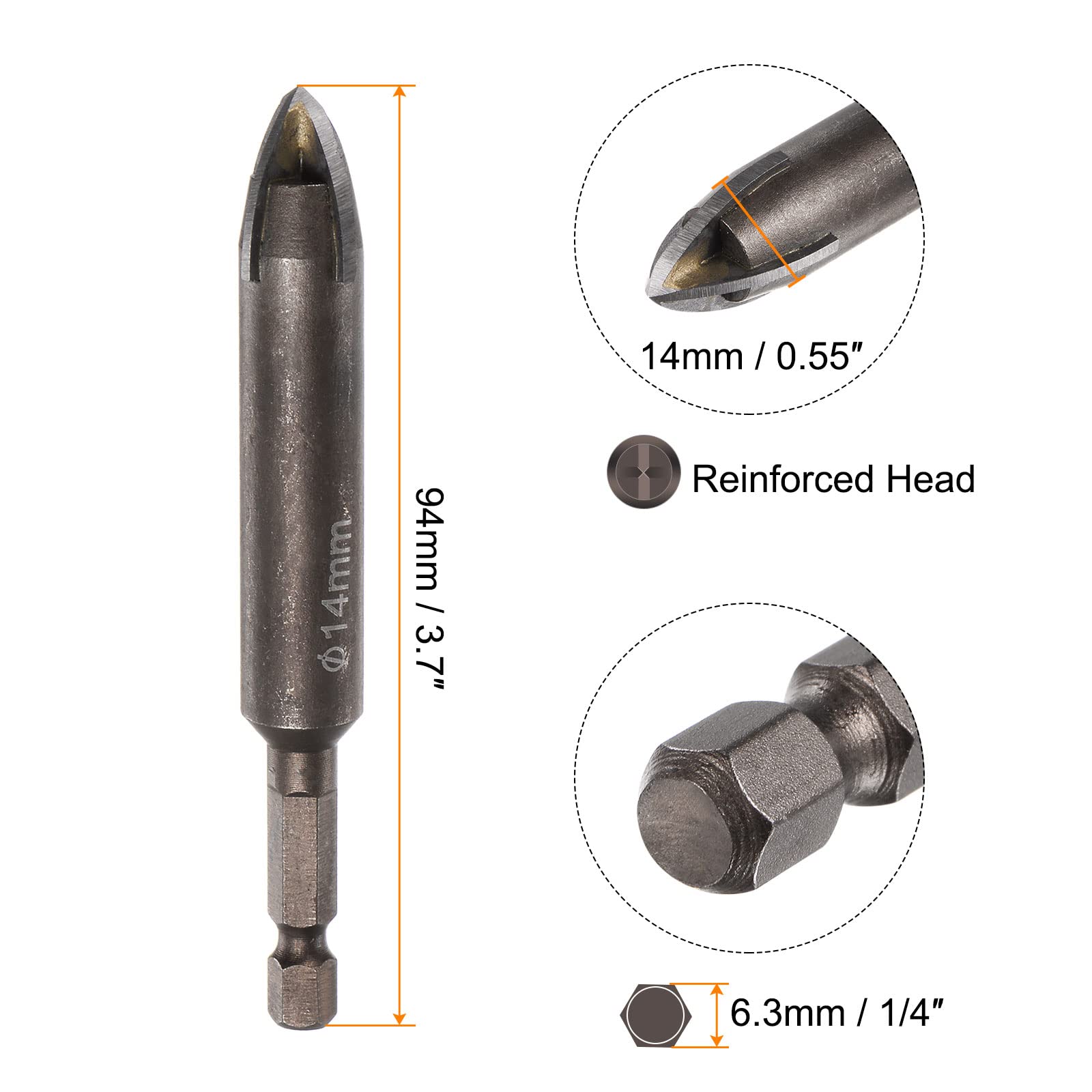 HARFINGTON 14mm Titanium Coated Masonry Drill Bit - Hex Shank Concrete & Ceramic Tile Drill Bit for Brick Walls, Mirrors, Glass - Perfect for Home Renovation & DIY Projects