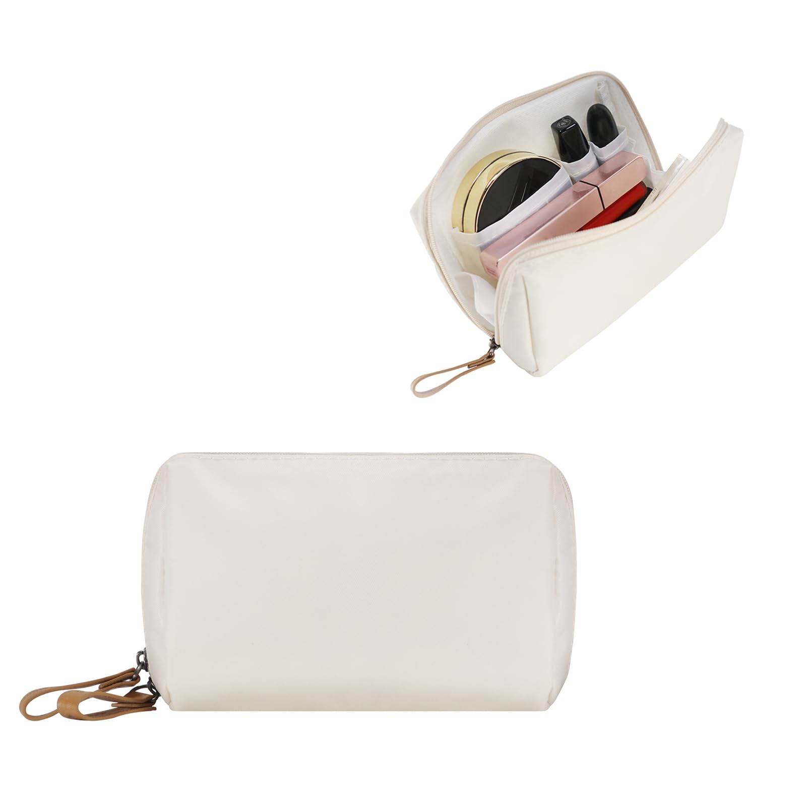 Waterproof Small Makeup Bag for Women - Portable Travel Cosmetic Pouch for Purse (Beige) | Perfect for Everyday Use, Gym, Travel & On-the-Go Touch Ups