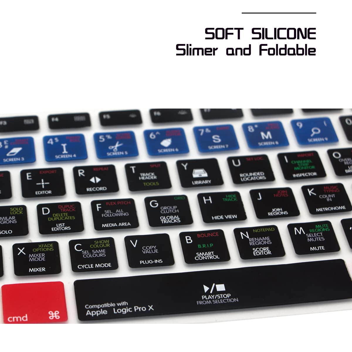 HRH Logic Pro X Shortcut Silicone Keyboard Cover for MacBook Air 13, MacBook Pro 13/15/17 (2015 & Older), iMac - USA & Europe - Perfect for Music Production & Studio Work