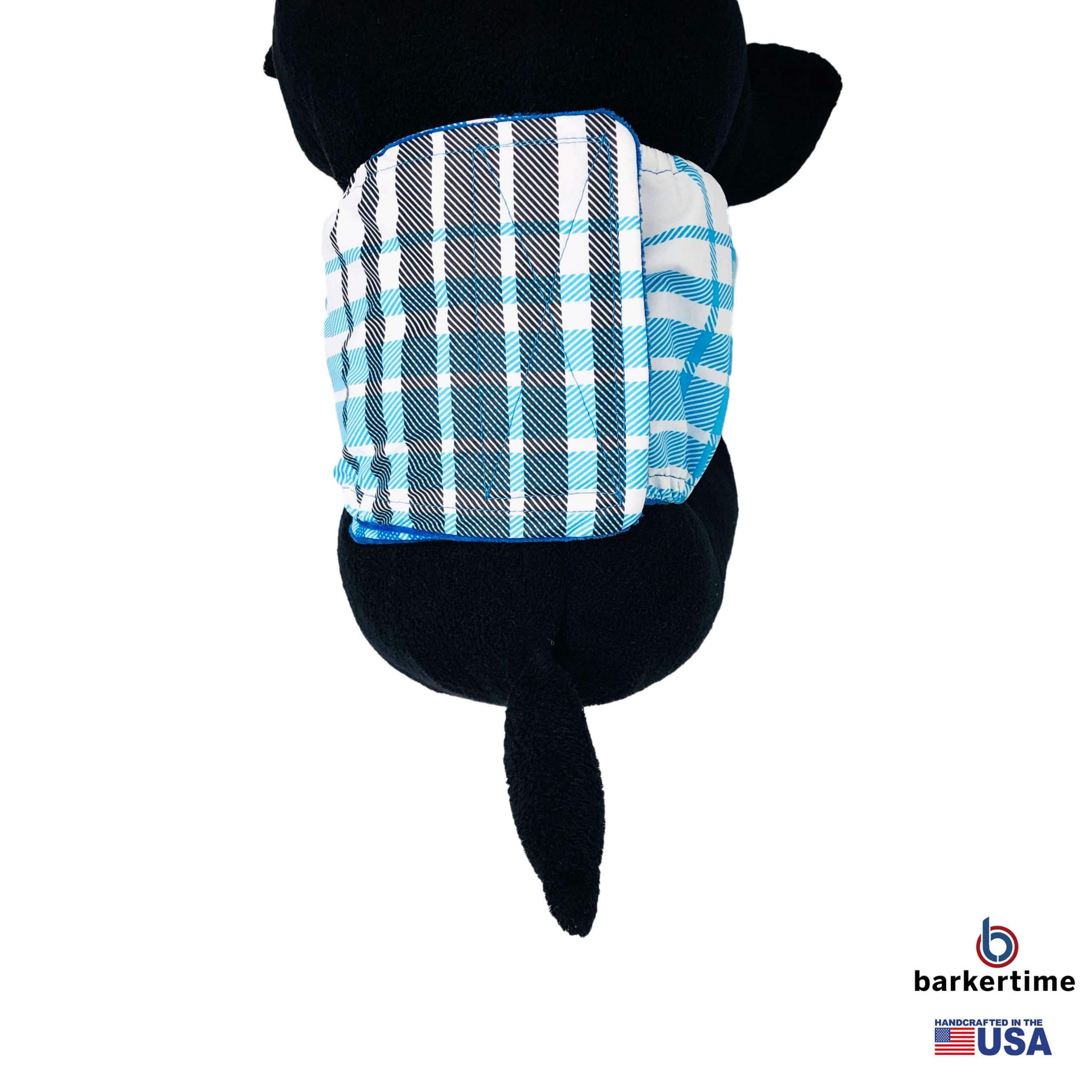 Premium Blue Plaid Dog Belly Band for Male Dogs - Washable Male Dog Wrap Diaper - Made in USA - Perfect for House Training, Incontinence & Travel Protection