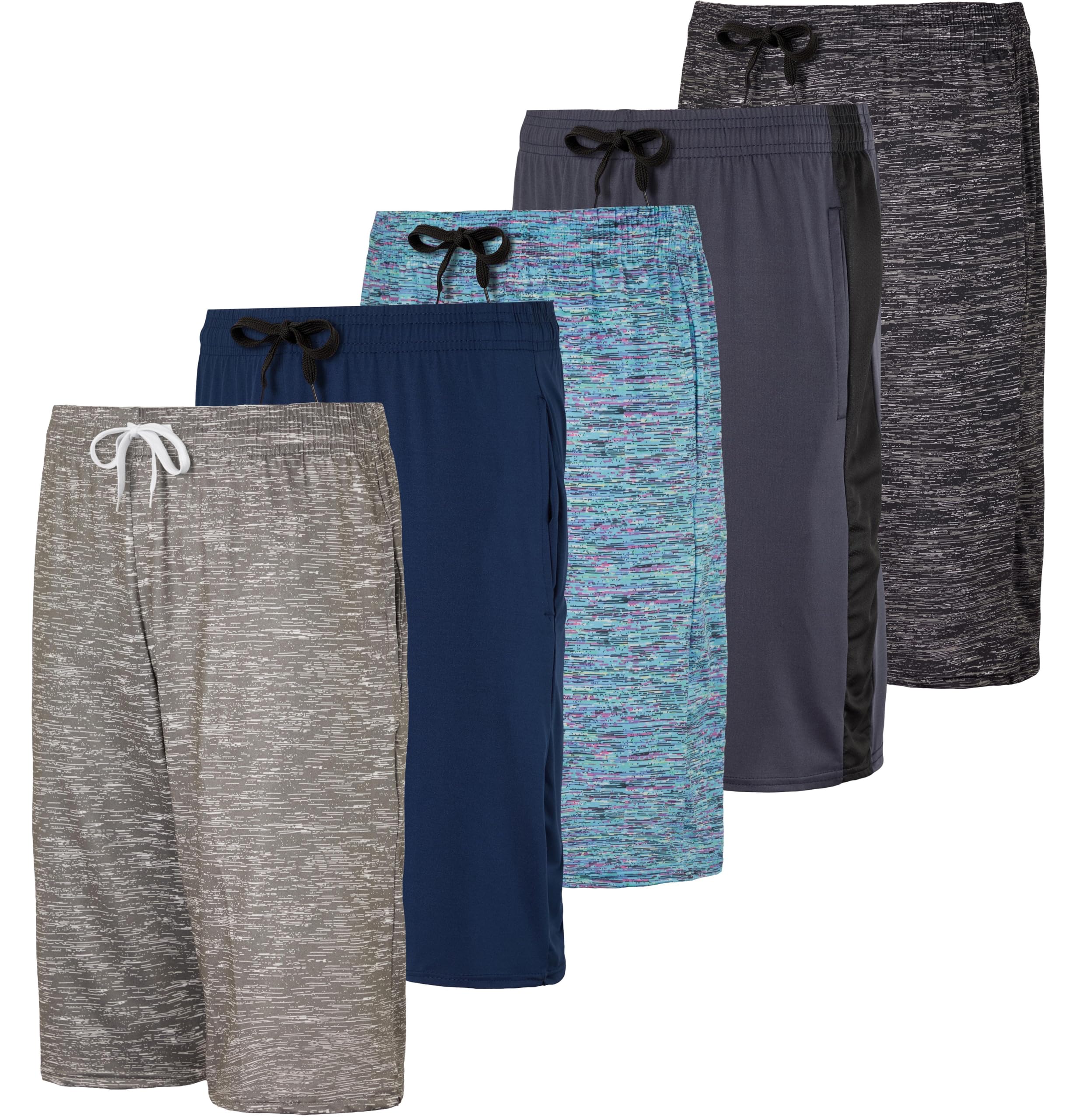 Real Essentials 5-Pack Boys' Dry-Fit Active Athletic Performance Basketball Shorts with Pockets - Breathable Comfort for Sports, Gym & Everyday Wear