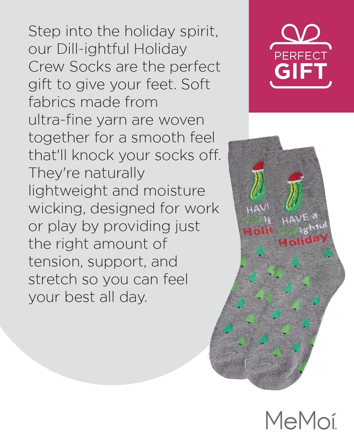 MeMoi Women's Dill-ightful Holiday Crew Socks - Festive Christmas Socks for Women - Cozy & Comfortable for Winter, Gift Giving & Holiday Parties