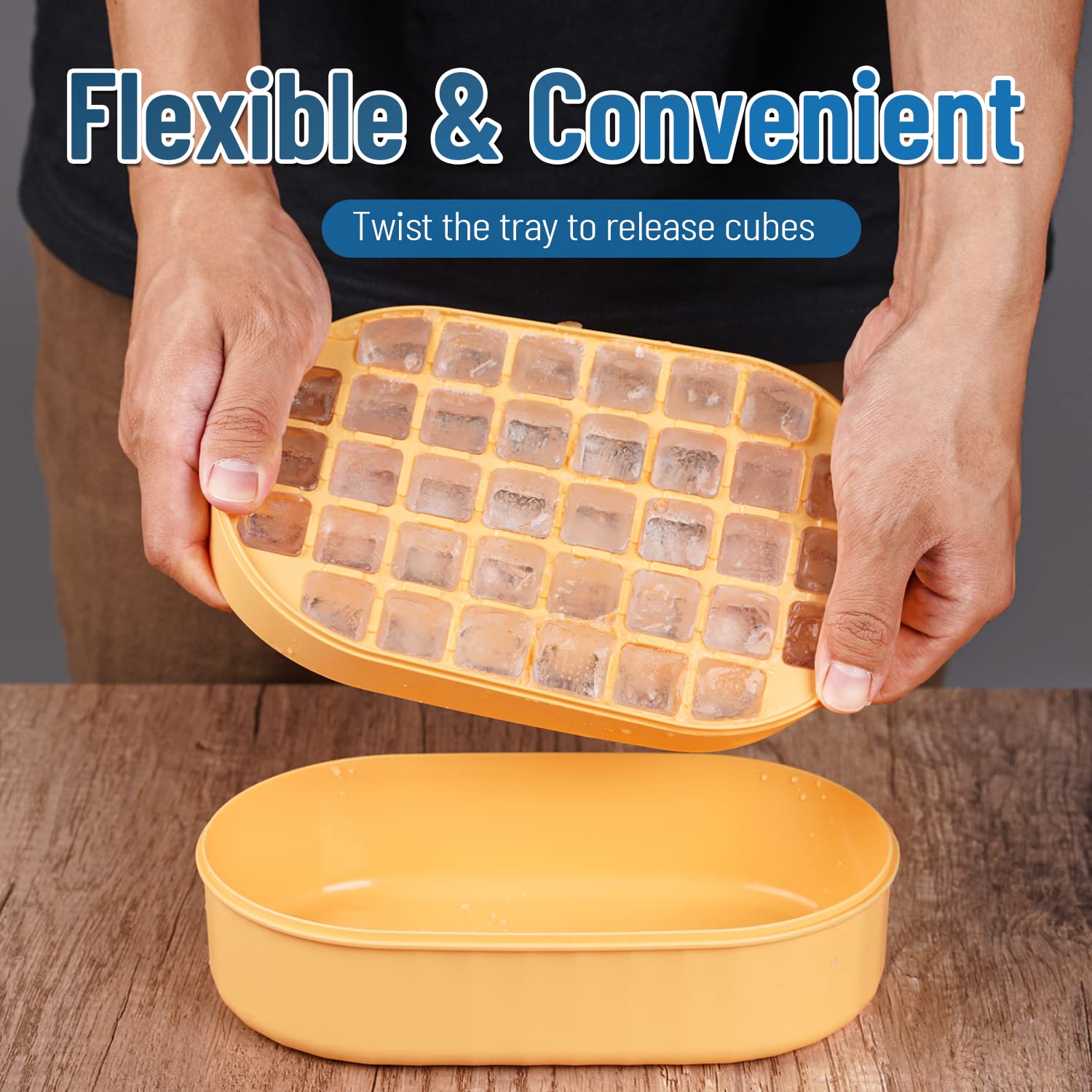 Premium BPA-Free Ice Cube Tray with Lid & Storage Bin - 2 Pack 36 Nugget Silicone Mold | Flexible, Easy Release Food Grade Ice Maker with Scoop & Cover (Orange) | Perfect for Cocktails, Smoothies & Party Drinks