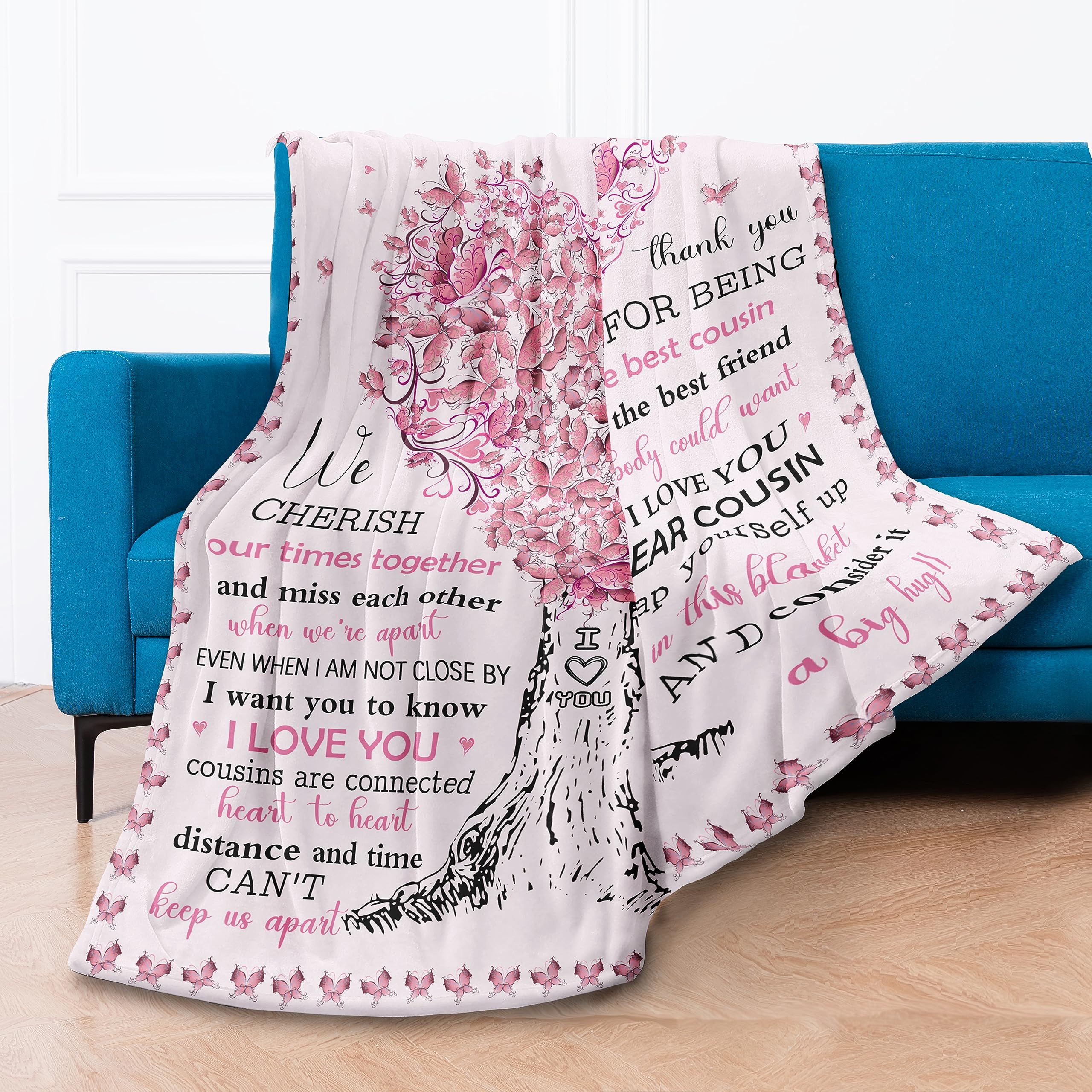 Best Cousin Gifts for Women - Personalized Cousin Birthday & Christmas Presents, 50×60in Cozy Throw Blanket, Perfect for Family Gatherings, Movie Nights & Relaxing at Home