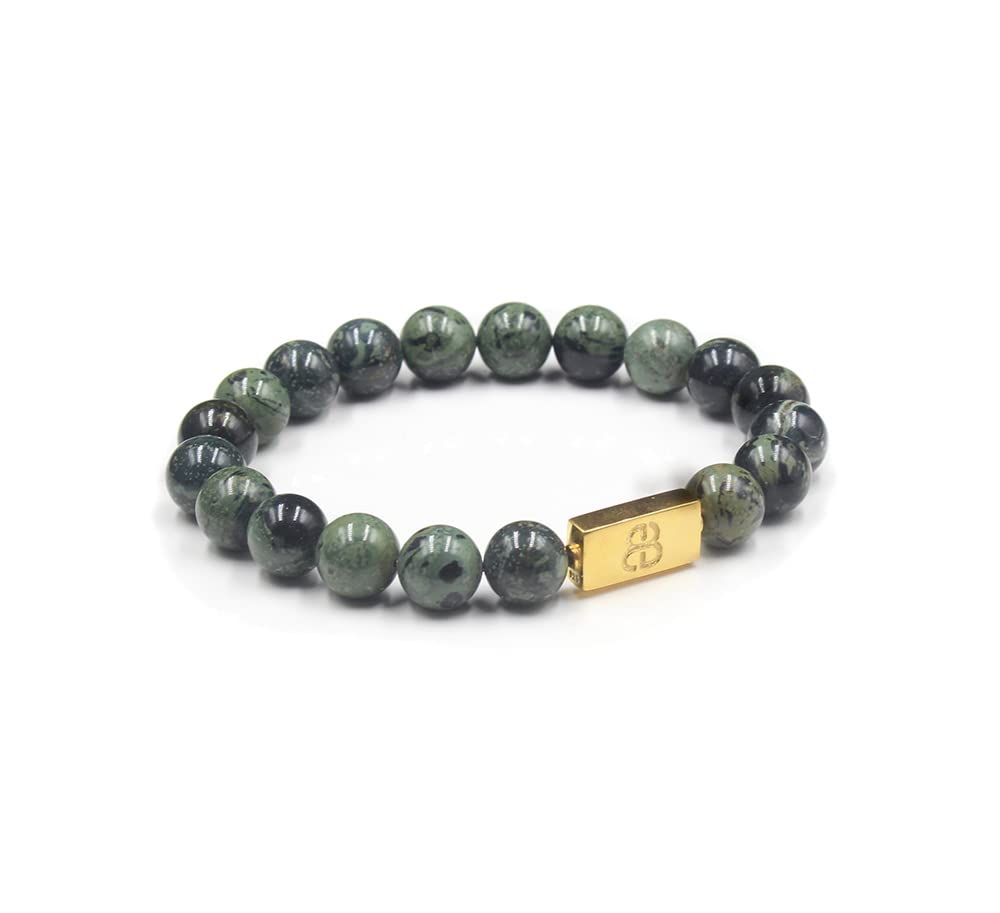 Premium Men's Dark Green Jade & Gold Bead Bracelet - Handcrafted Natural Jade Stone Beaded Jewelry for Men - Perfect for Gifts, Meditation & Spiritual Healing