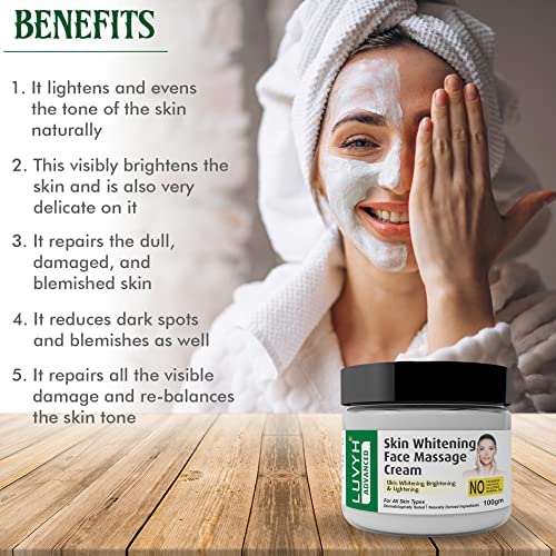 Luvyh Radiant Glow Skin Brightening Face Massage Cream - 100g Organic Brightening Cream with Natural Ingredients for Youthful Glow | Day & Night Moisturizer for Dull Skin, Dark Spots & Uneven Tone | Perfect for Daily Skincare Routine & Spa Treatments