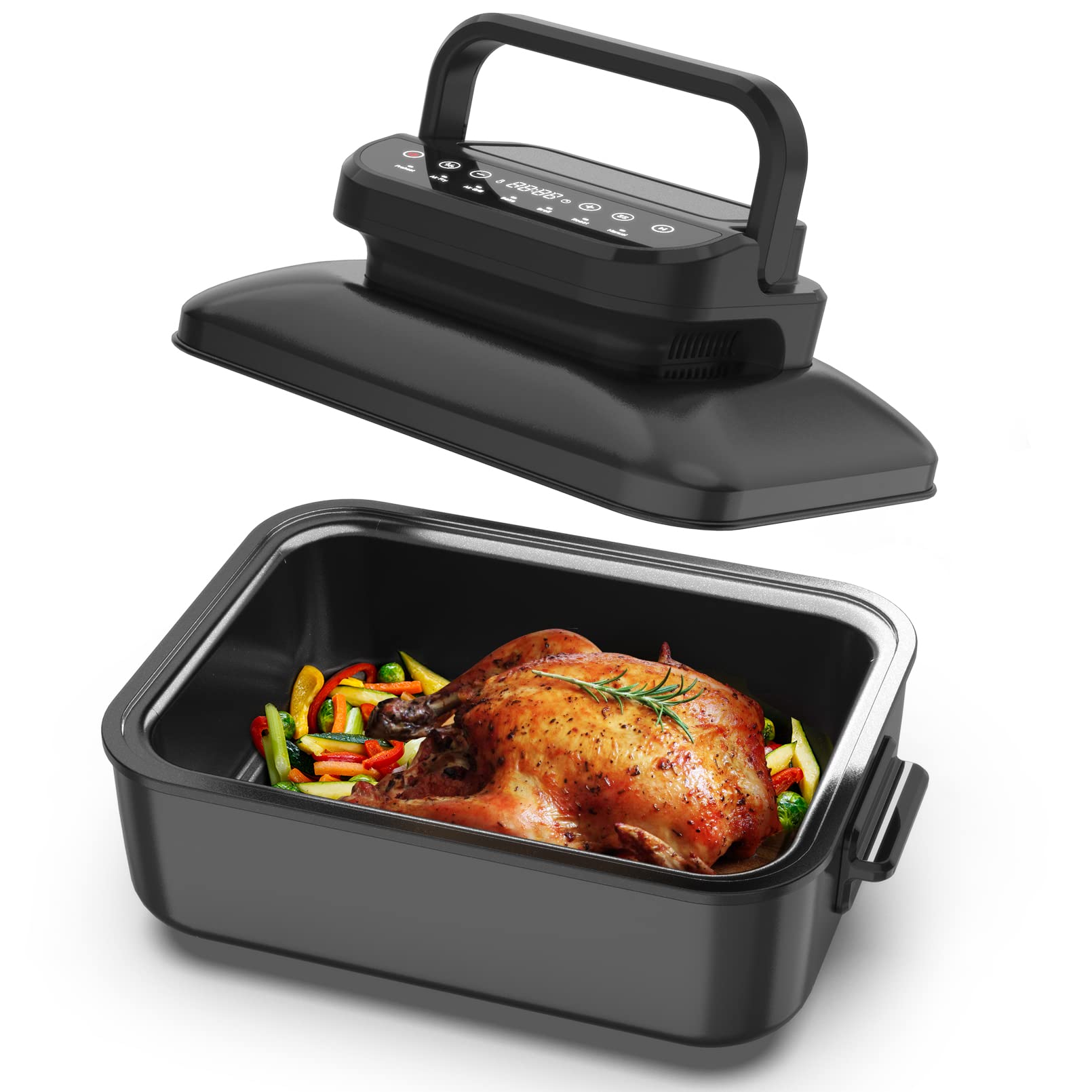 Geek Chef 1500W Air Fryer Oven with Grill - Digital Temperature Control, 7-in-1 Multi-Cooker for Roasting, Baking & Grilling - Includes Non-Stick Plate & Air Fryer Basket - Smokeless, Dishwasher Safe - Perfect for Small Kitchens, Dorms & RV Cooking