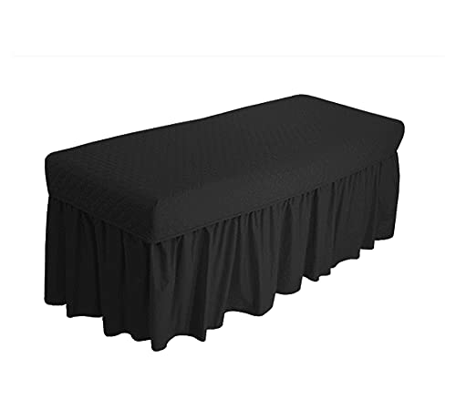 Professional Black Massage Table Skirt - Waterproof Spa Bed Cover for Salon & Beauty Therapy - Durable Linen Fabric for Facial, Massage & Waxing Treatments