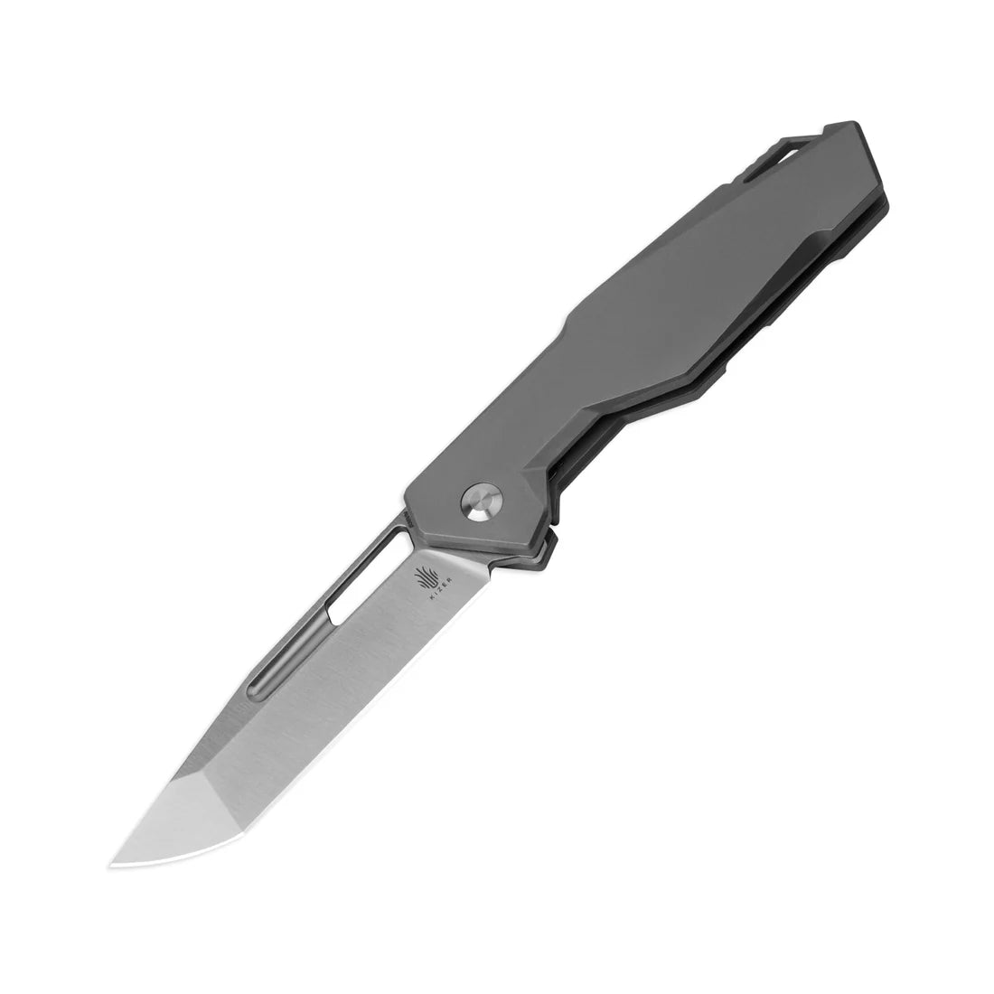 Kizer Ki3678A1 Beyond Frame Lock Thumbhole Flipper Knife - Stonewash Titanium Handles & Blade - EDC Pocket Knife for Outdoor, Camping, Hiking & Everyday Carry