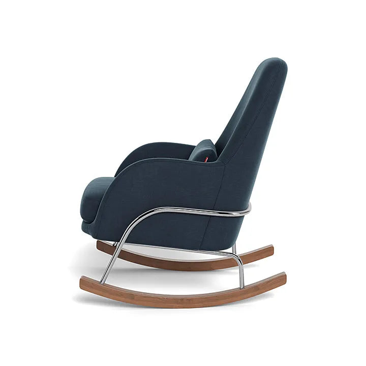 Midnight Blue Cotton Linen Jackson Rocker Chair with Chrome Frame - Comfortable Rocking Chair for Living Room, Nursery or Porch Relaxation