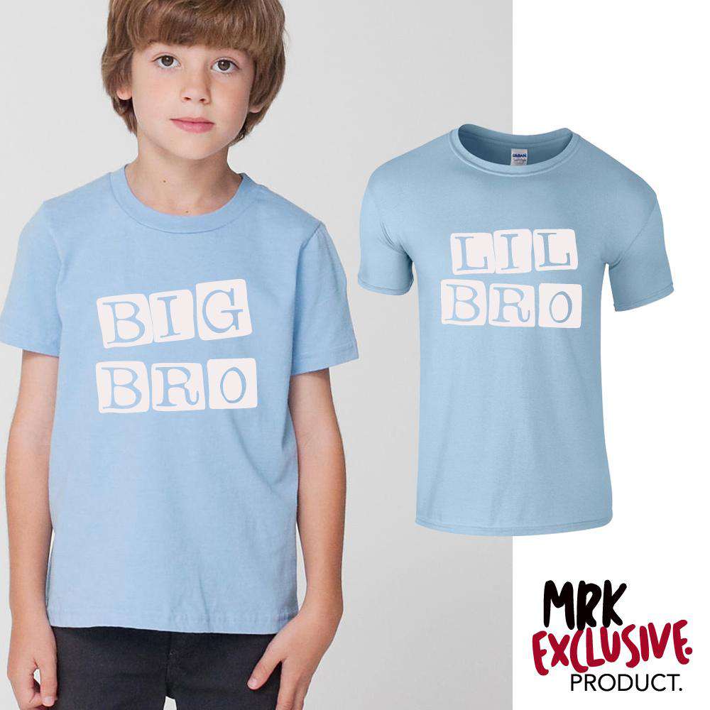 Big Bro Lil' Bro Matching Sky Blue T-Shirts - Sibling Bonding Outfits for Family Photos & Special Occasions