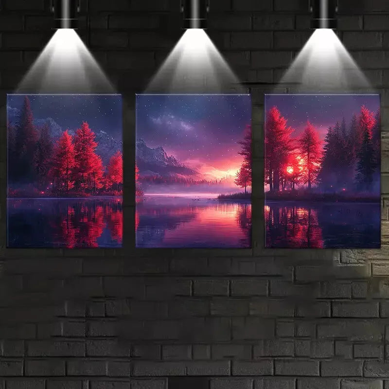 3-Piece Calm Lake Trees with Mountain View Wall Art Set - Framed Canvas Paintings 40x60cm - High Quality Australian Made Prints - Ready to Hang for Living Room, Bedroom & Office Decor
