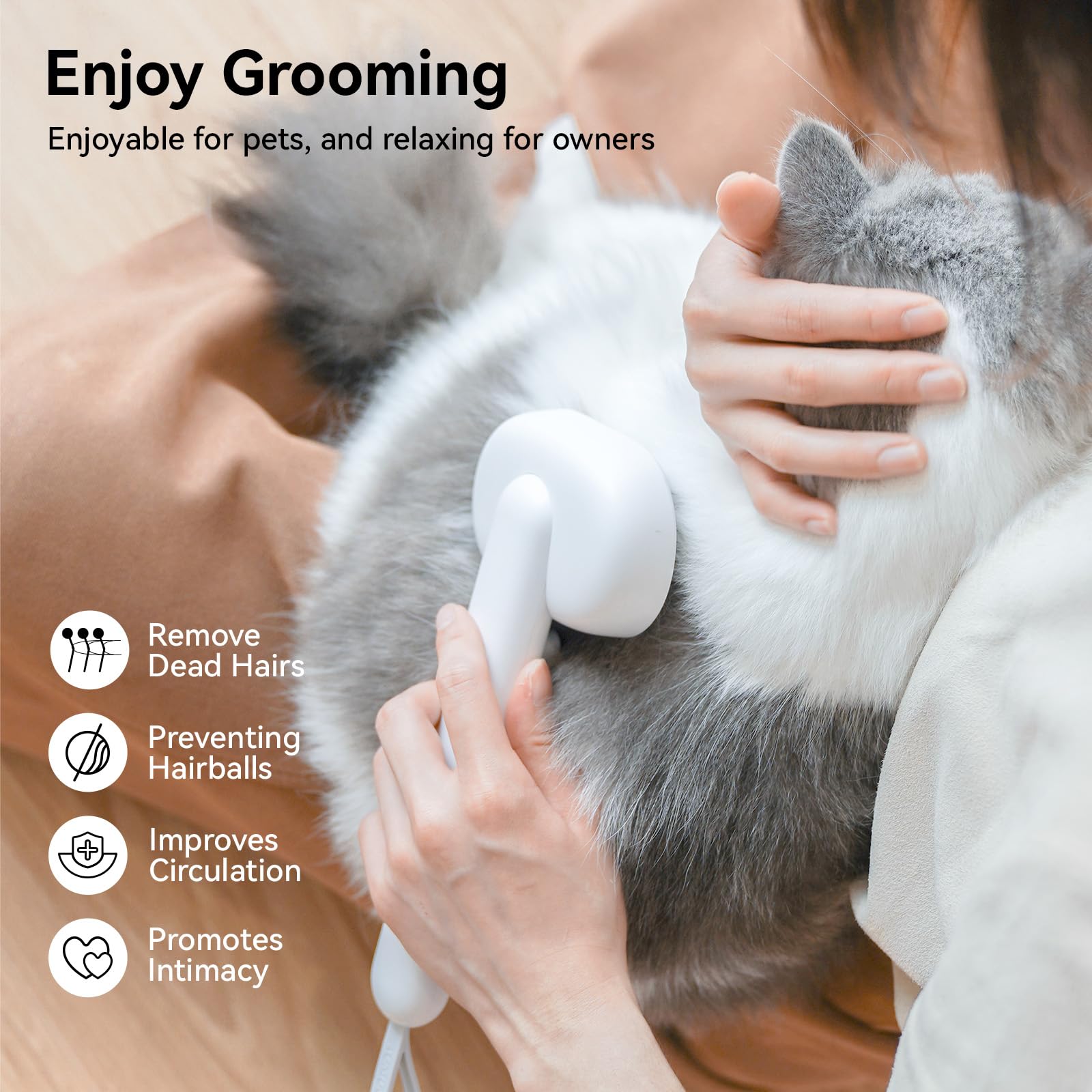 Aumuca Cat Brush for Shedding - Gentle Grooming Brush for Long & Short Haired Cats & Dogs - Deshedding Tool Removes Loose Fur - Perfect for Indoor Pets, Kittens & Small Animals - White (Great for Daily Grooming & Bonding with Your Pet)