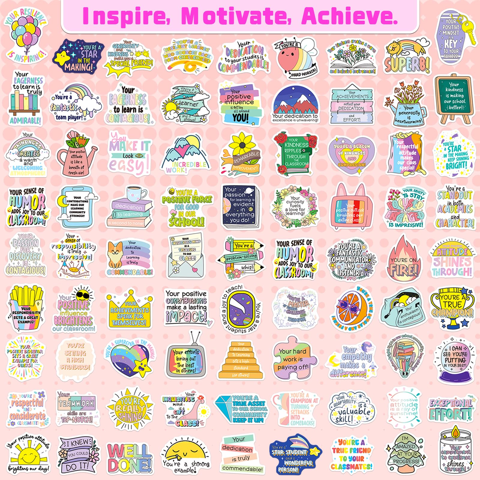 400 PCS Motivational Stickers for Kids & Teens - Positive Affirmation Stickers for Students, Inspirational Achievement Reward Stickers for Classroom, School & Home Use - Perfect for Encouragement, Behavior Charts & Study Motivation