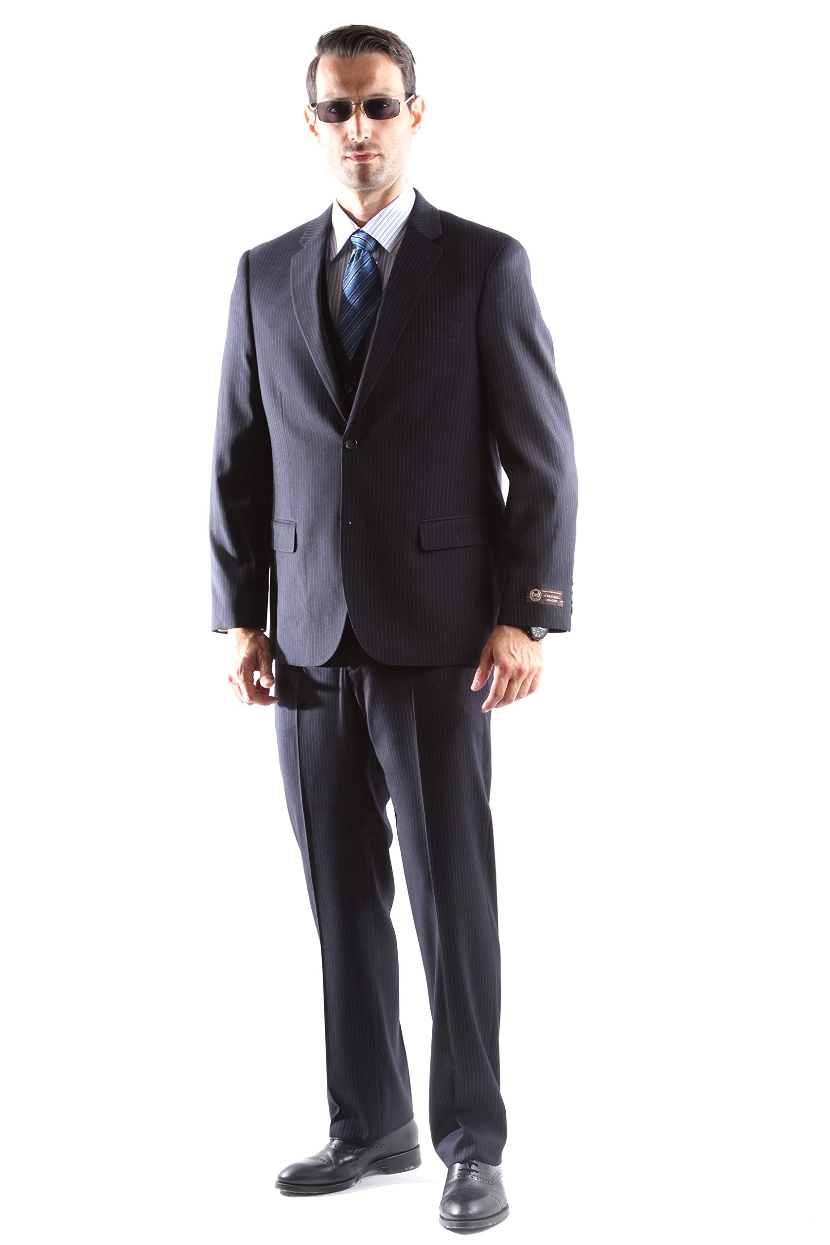Premium Men's 150s Single Breasted 2-Button Pinstripe Business Suit - Formal Office Wear & Wedding Attire for Professional Occasions