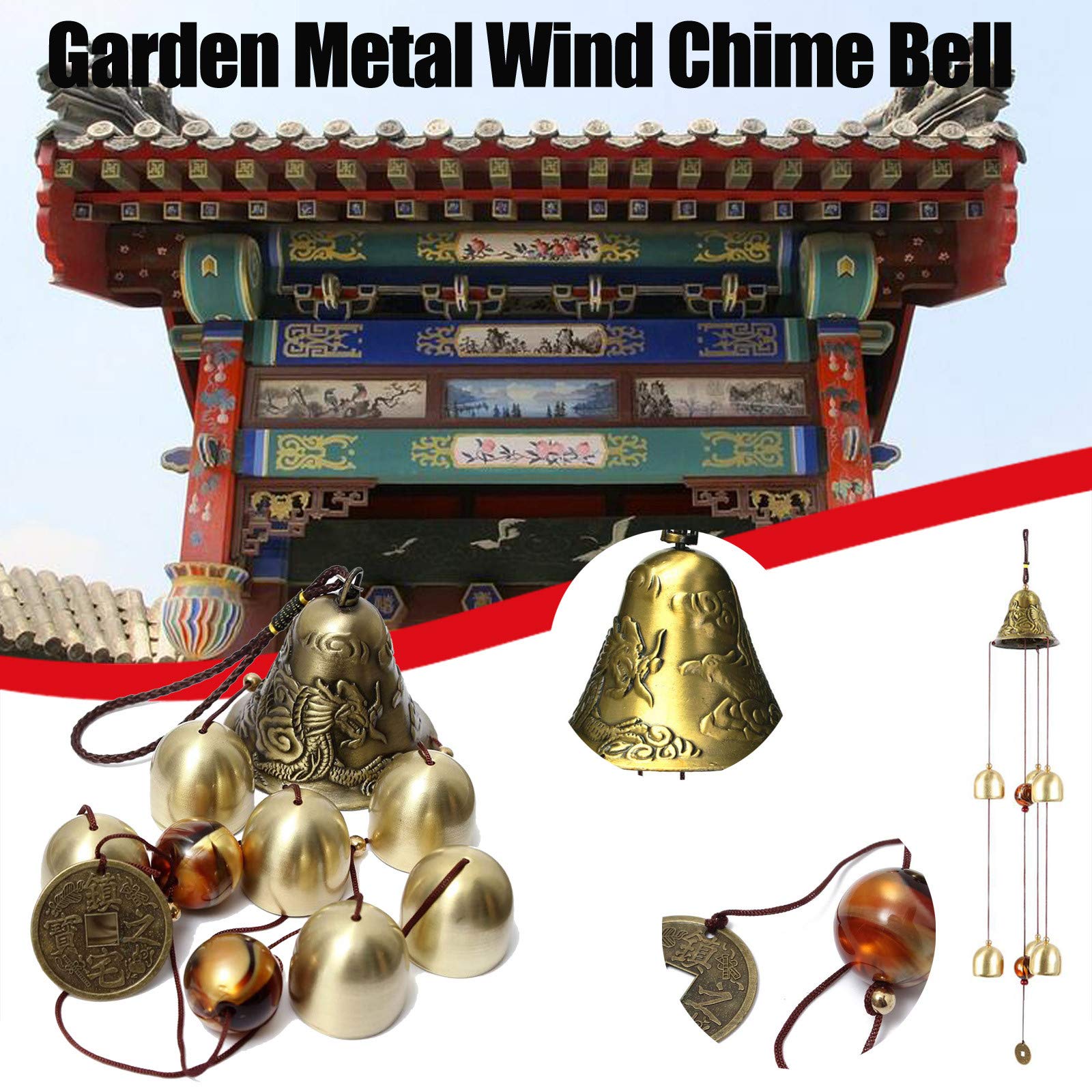 Premium 50cm Gold Metal Wind Chime - Handcrafted Bamboo & Metal Outdoor/Indoor Garden Decor, Patio & Home Decoration with Soothing Wind Bell Sounds for Relaxation | Perfect for Porch, Yard, Balcony & Meditation Spaces