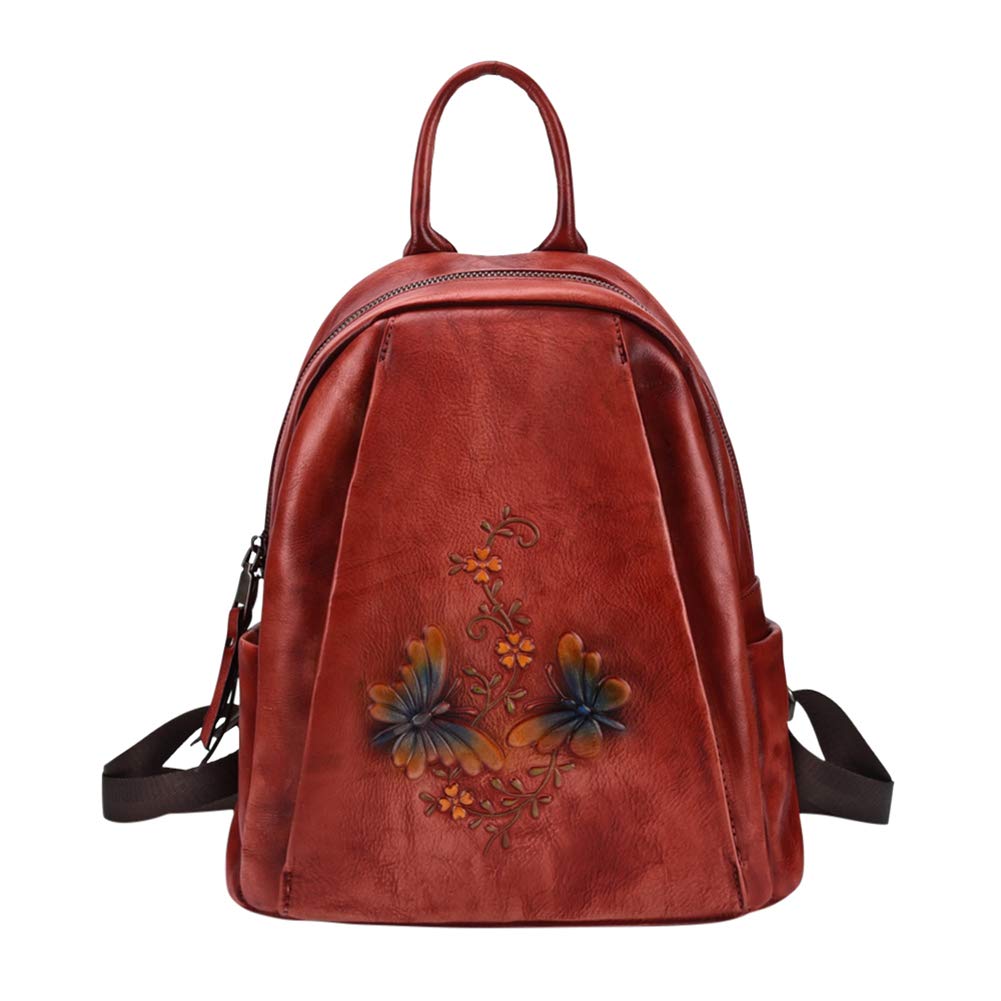 VOOO4CC Genuine Leather Women's Backpack - Vintage Retro Travel Shoulder Bag Purse Satchel Daypack for Work, School & Outdoor (Red) - Perfect for Commuting, College & Weekend Getaways