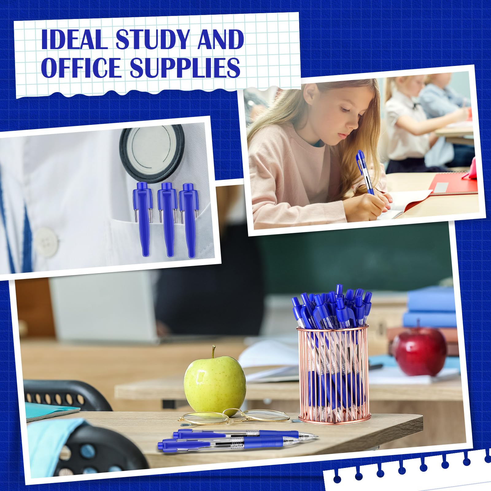 Fulmoon 100 Pack Retractable Ballpoint Pens - 1.0mm Medium Point Smooth Writing Gel Ink Pens (Blue) for Office, School, Journaling & Home Use - Perfect for Note Taking, Bullet Journaling & Everyday Writing Tasks