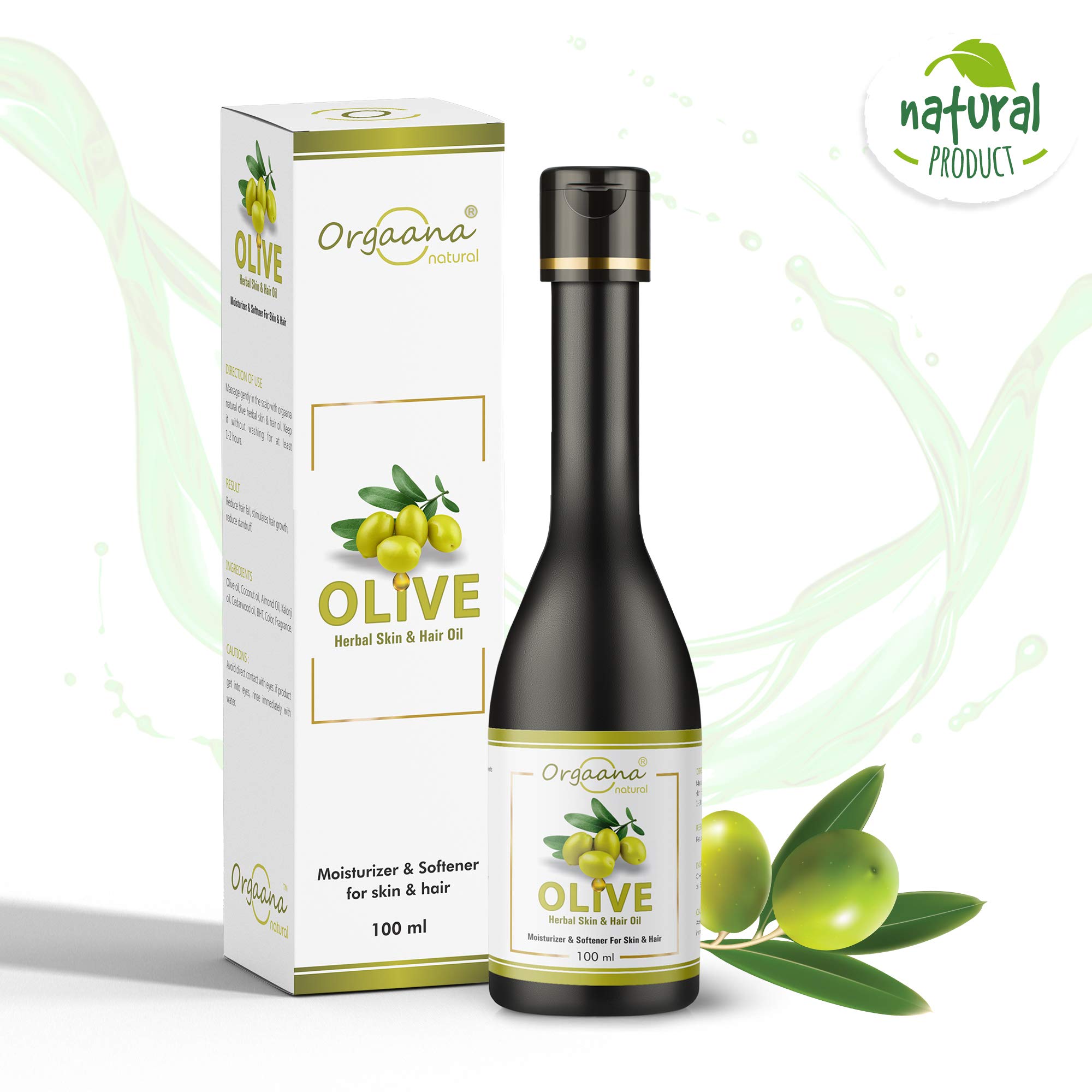 Orgaana 100% Pure Natural Olive Oil for Hair Growth, Skin Moisturizer & Body Massage - 3.4 fl oz (100ml) - Perfect for Dry Scalp, Split Ends, Anti-Aging & Relaxation Therapy