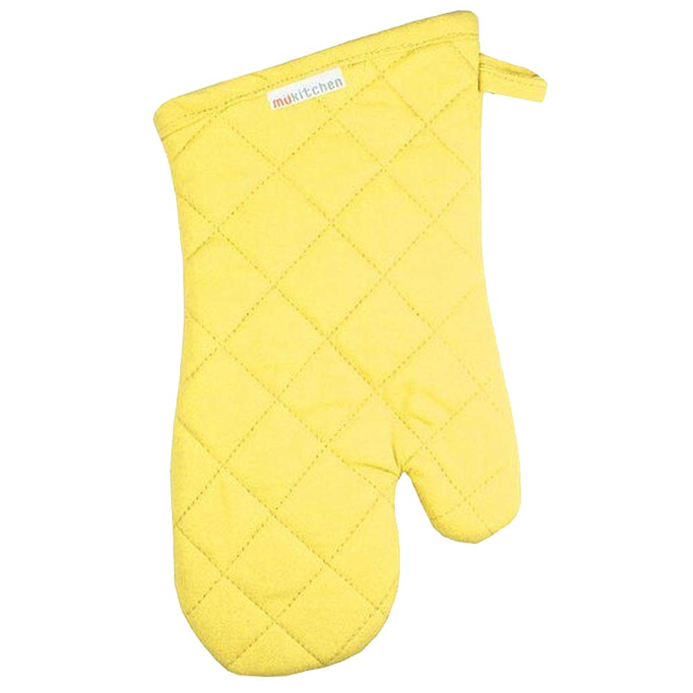 MUkitchen Heat Resistant Oven Mitts - Cotton Kitchen Gloves for Baking, Grilling & Cooking (Yellow) - Perfect for Hot Pans, Baking Sheets & BBQ Safety
