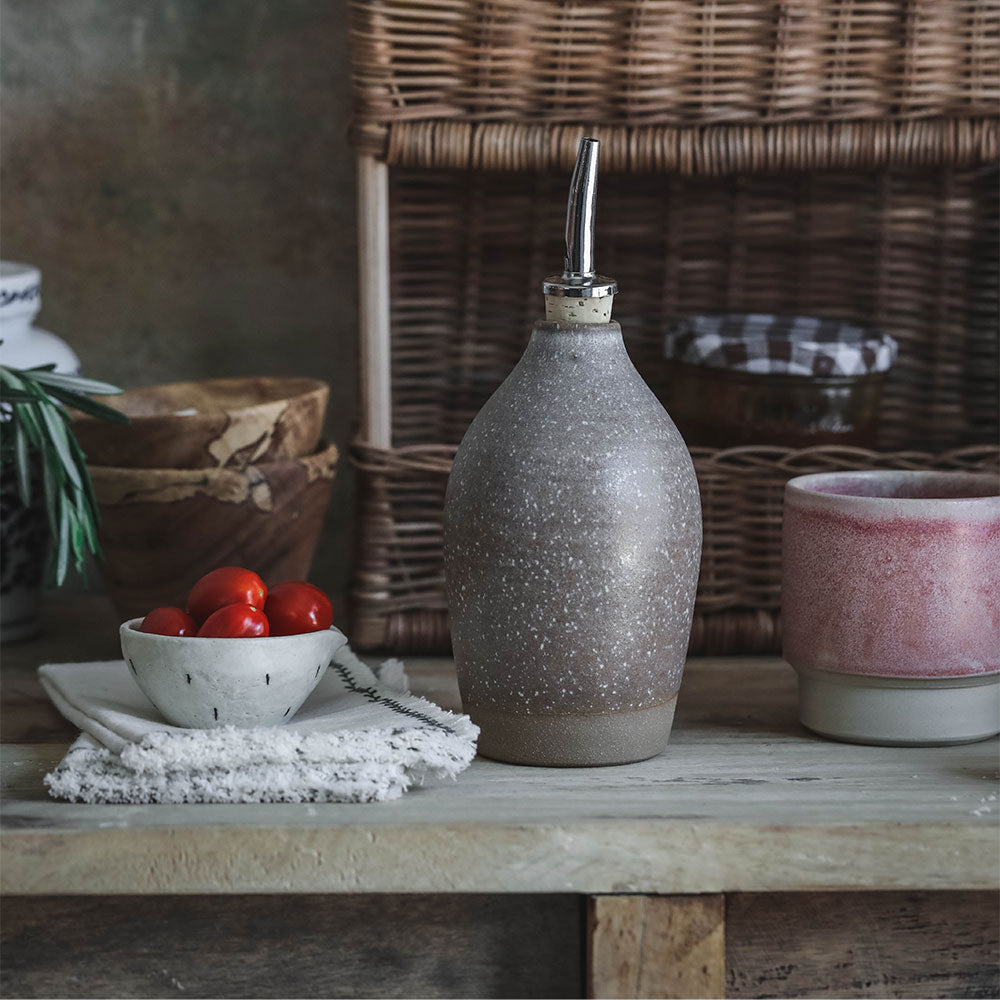 Premium Dark Ceramic Oil Bottle with Drip-Free Spout - Perfect for Kitchen, Olive Oil Dispenser & Gourmet Cooking
